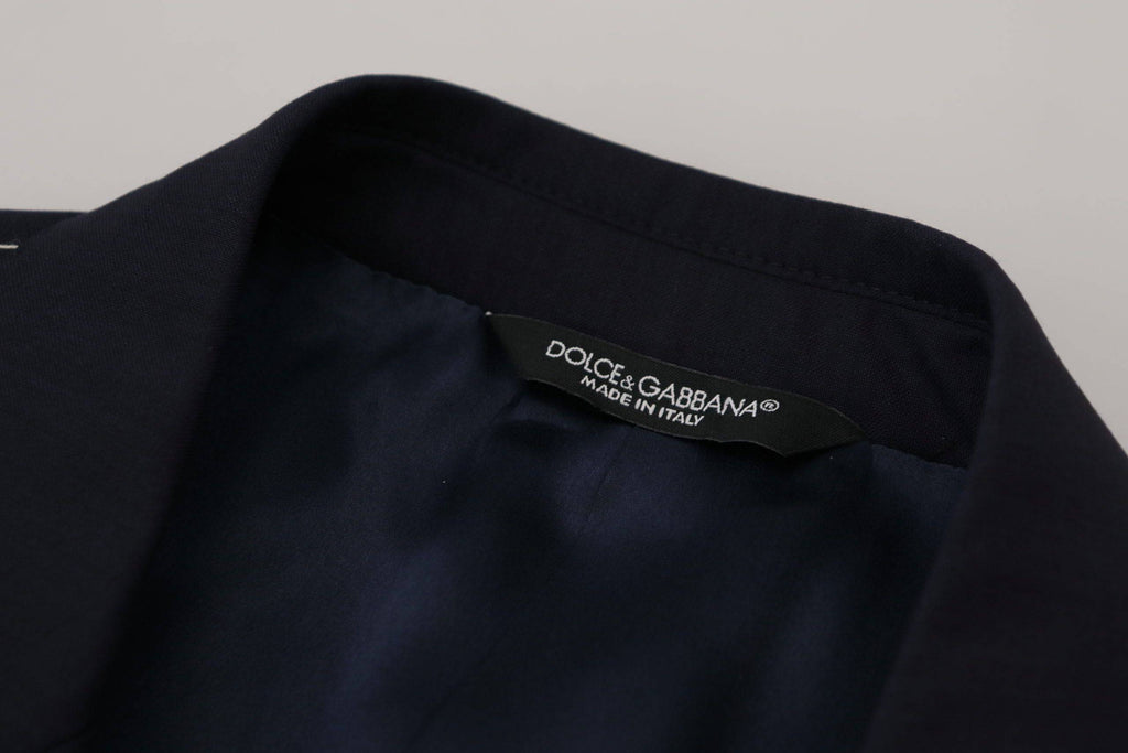 Manteau blazer bleu en laine Dolce & Gabbana à un bouton, coupe classique, porté sur un mannequin.