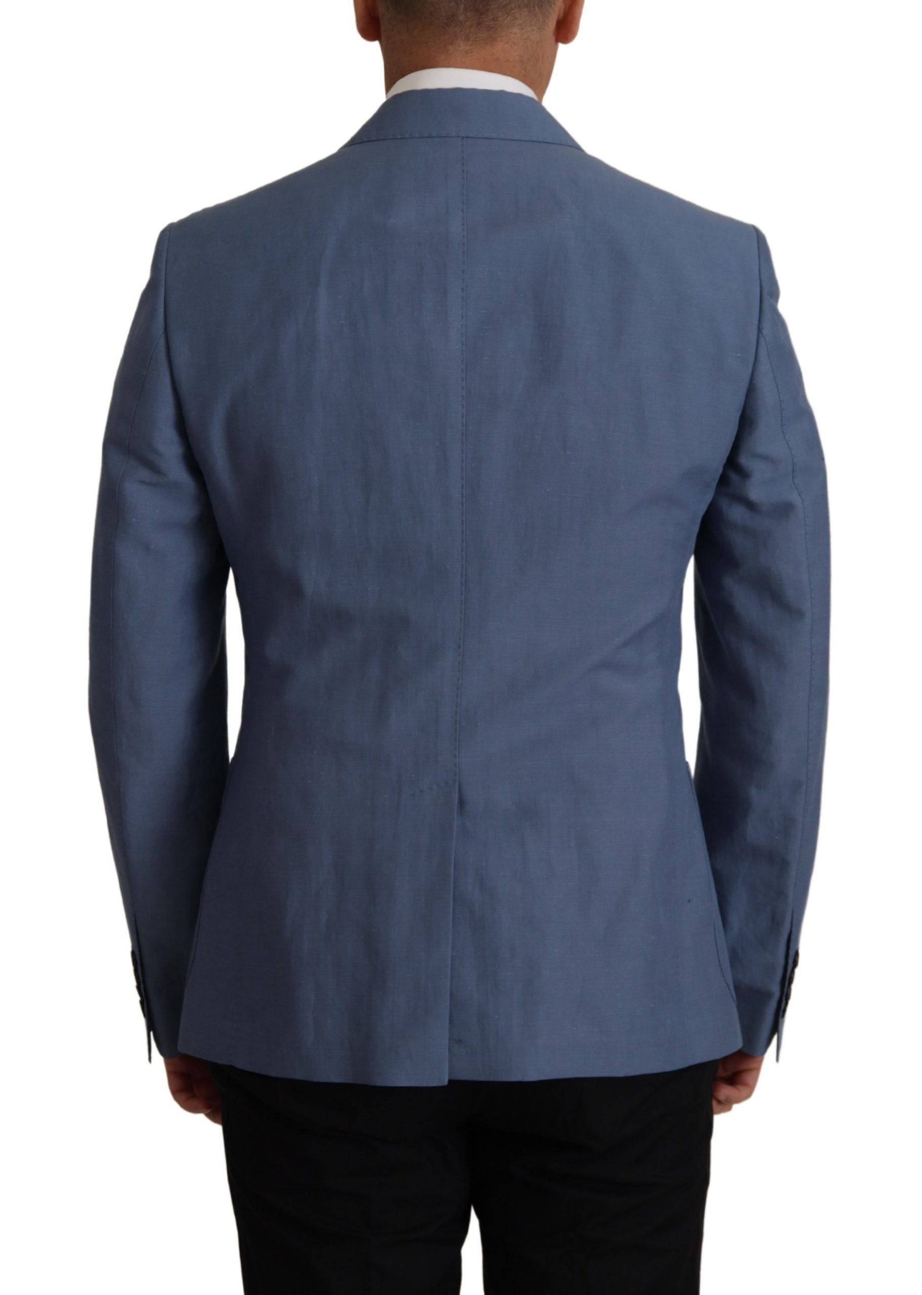 Veste blazer bleue à boutonnière simple Dolce & Gabbana avec logo, style élégant et coupe ajustée.