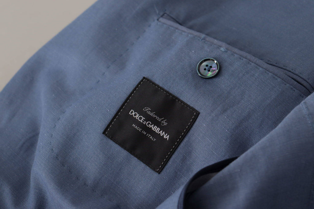 Veste blazer Dolce & Gabbana bleue à boutonnière simple avec logo, adapté pour un look élégant et sophistiqué.