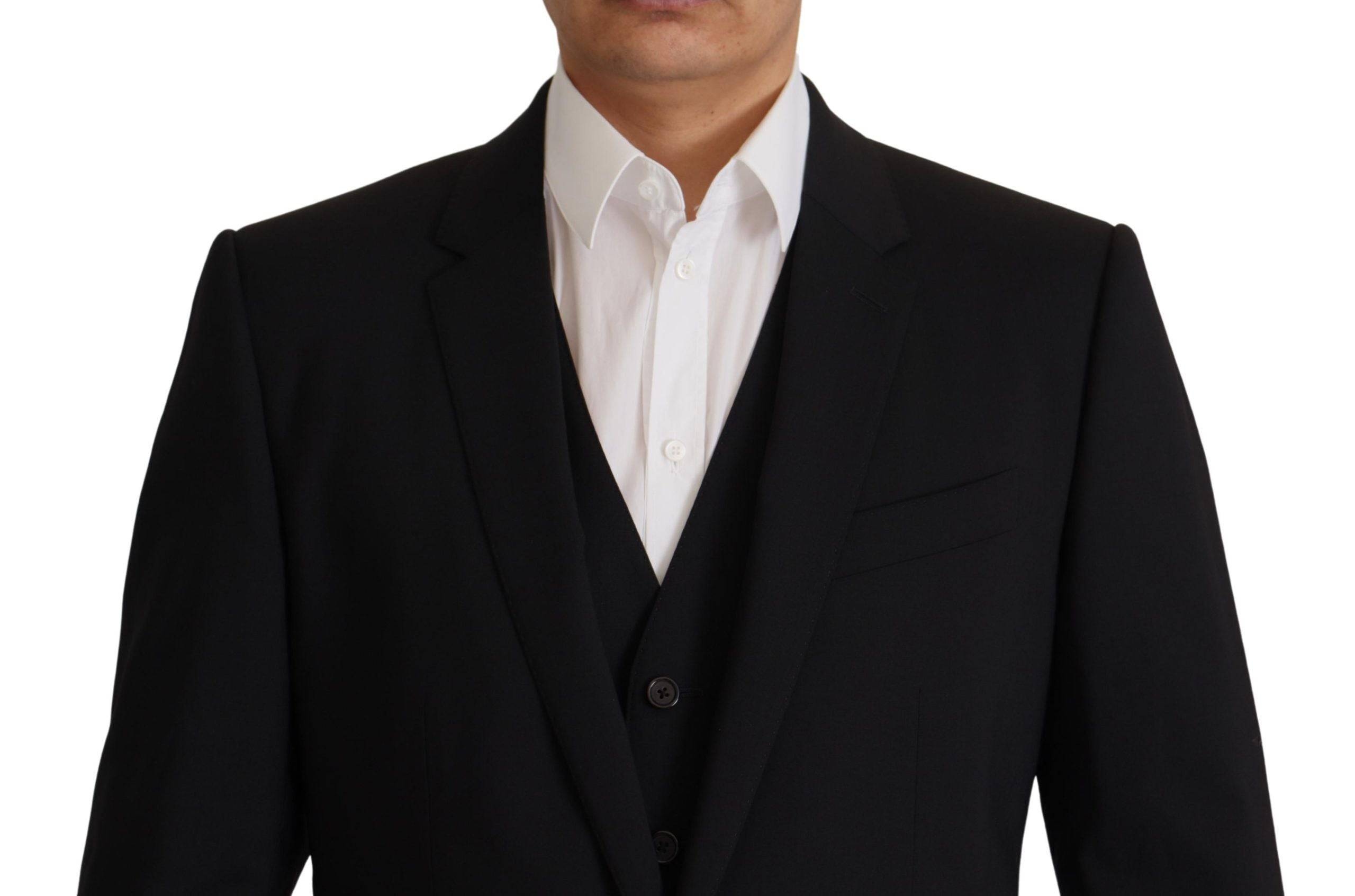Veste et gilet noirs Dolce & Gabbana, ensemble 2 pièces Martini blazer, vue de face avec détails élégants, mode masculine sophistiquée.