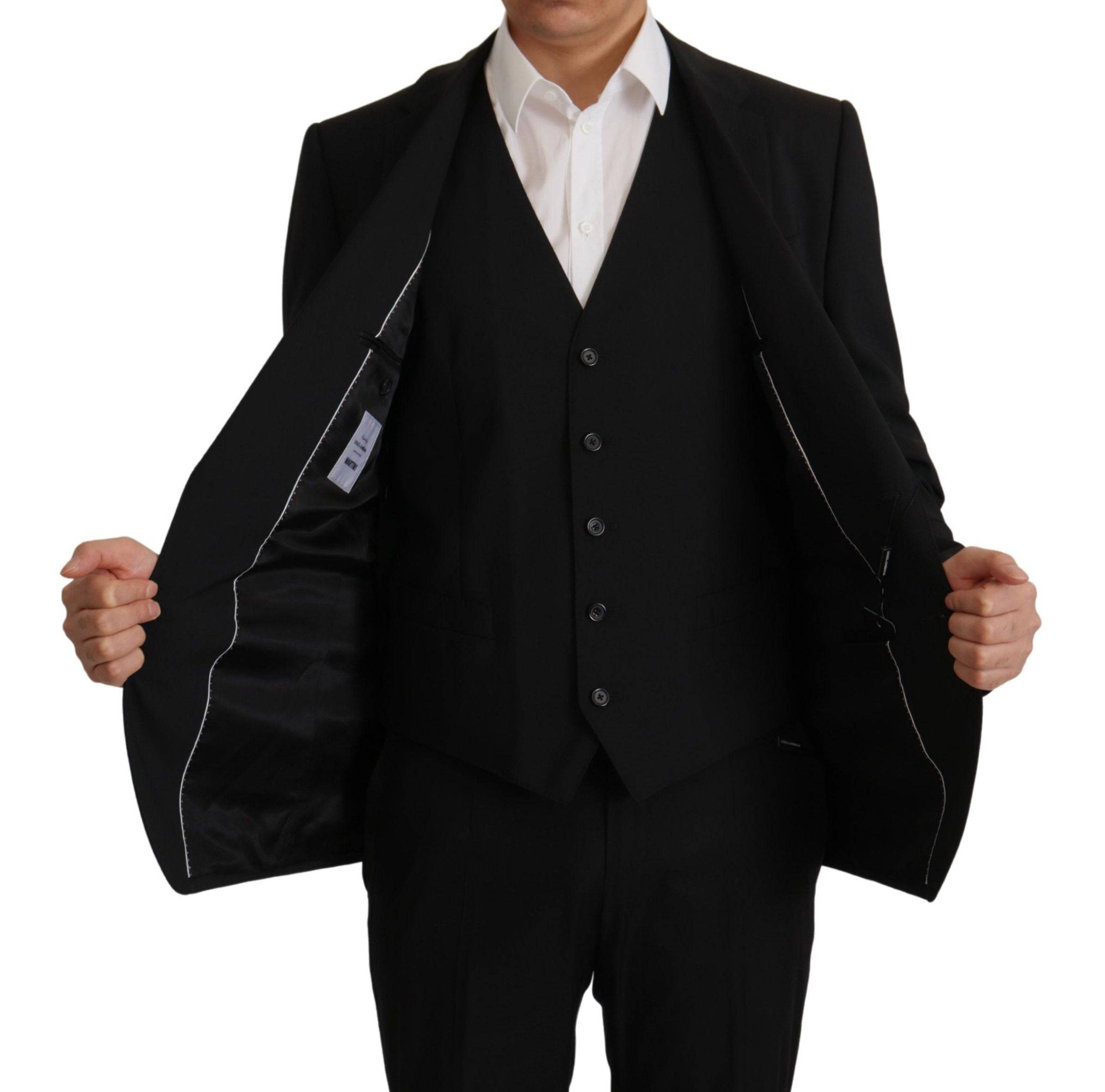 Gilet et blazer noir Dolce & Gabbana 2 pièces, vestiaire élégant en tissu sophistiqué, pour homme ou femme.