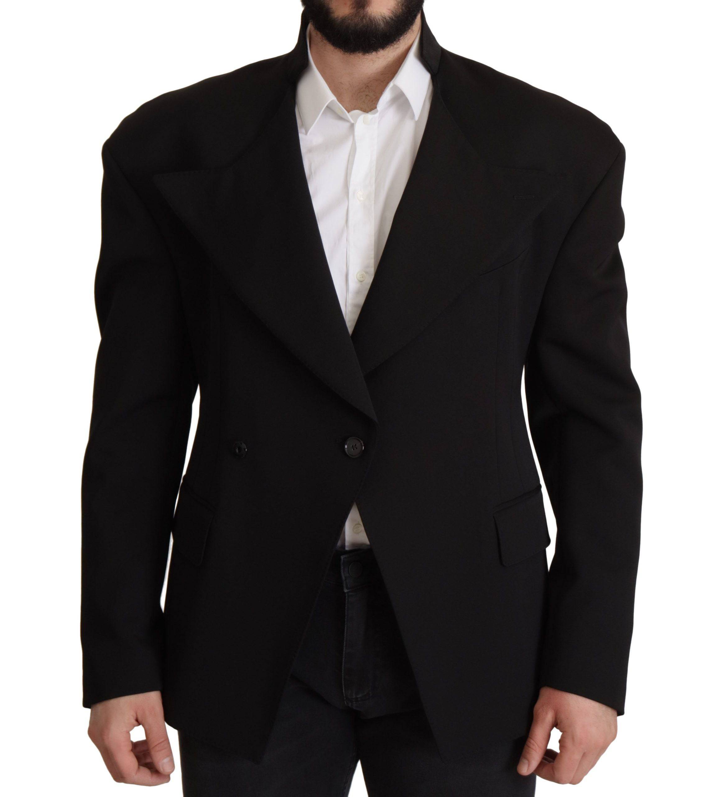 Veste blazer en laine noire Dolce & Gabbana à un seul bouton, coupe élégante et classique, vue de face sur fond neutre.