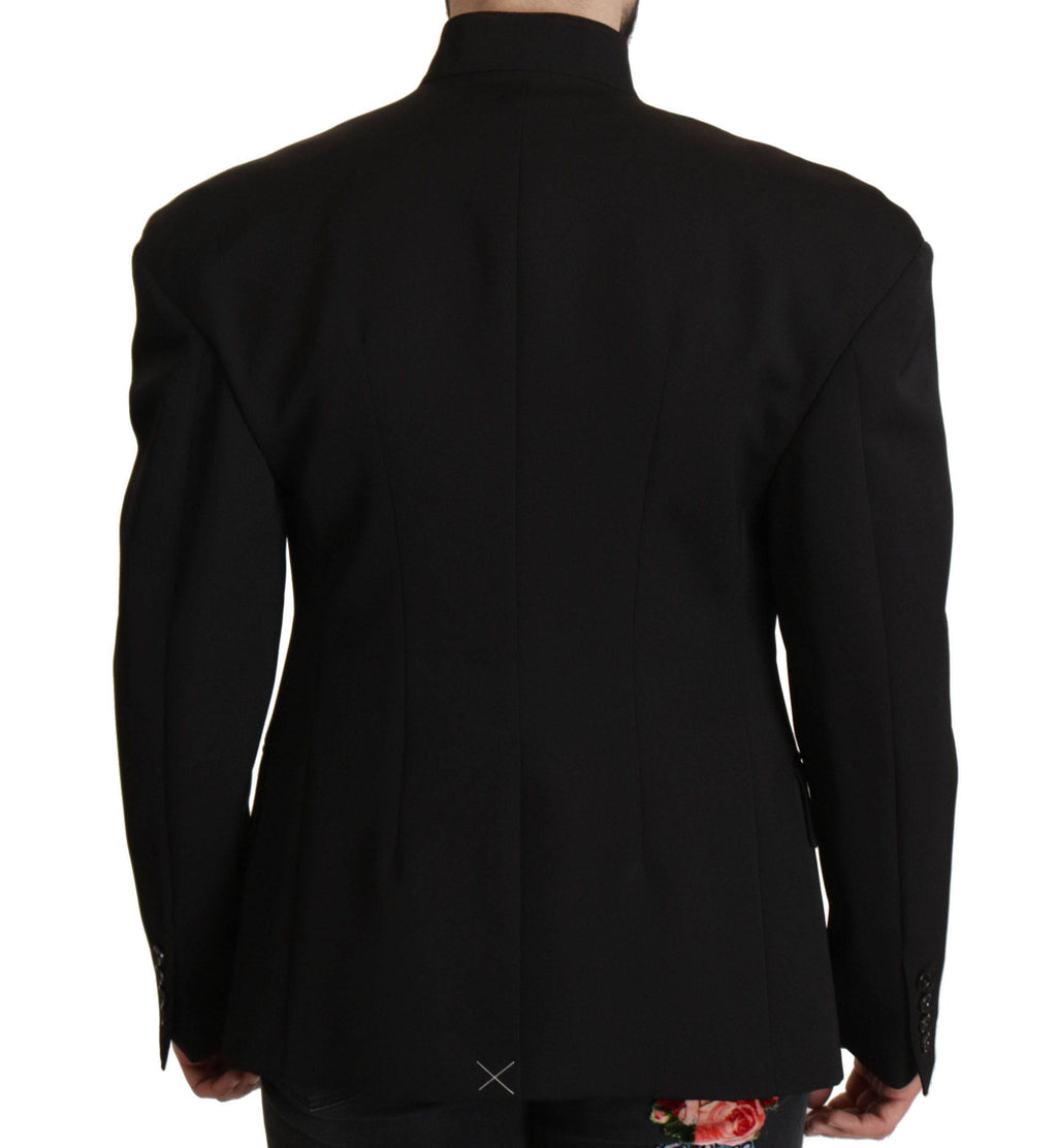 Veste blazer noire en laine à un bouton de Dolce & Gabbana, coupe classique et élégante, vue de face.