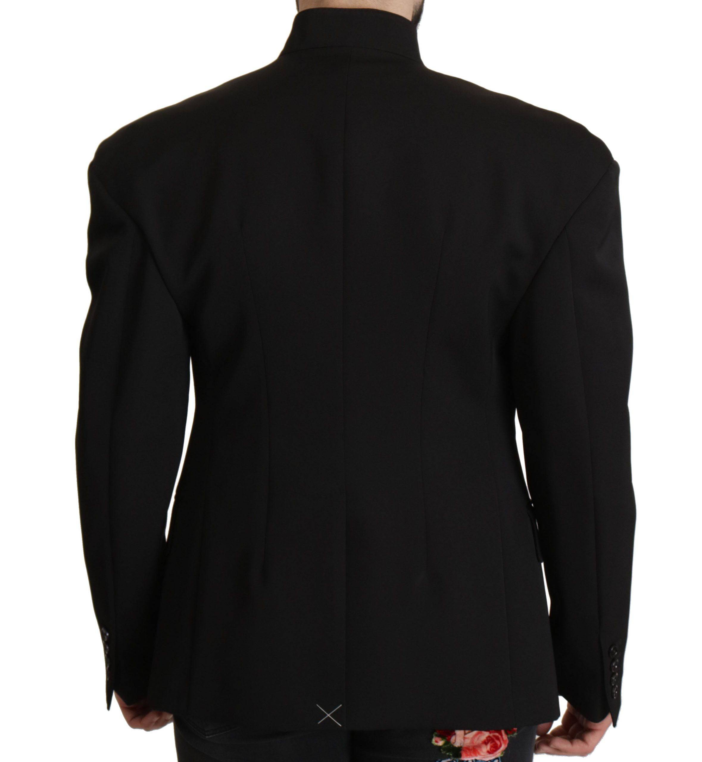 Veste blazer noire en laine à un bouton de Dolce & Gabbana, coupe classique et élégante, vue de face.