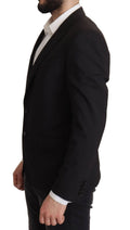 Veste noire Dolce & Gabbana, blazer à un bouton, coupe classique, en tissu élégant, vue de face.