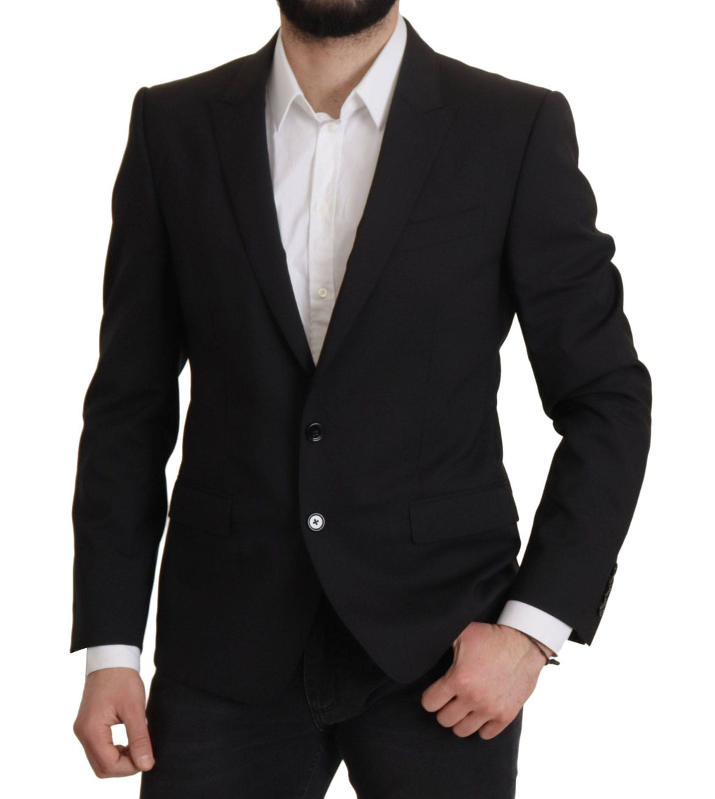 Veste noire Dolce & Gabbana Martini blazer à col cranté, coupe simple et élégante, en tissu chic, vue de face.