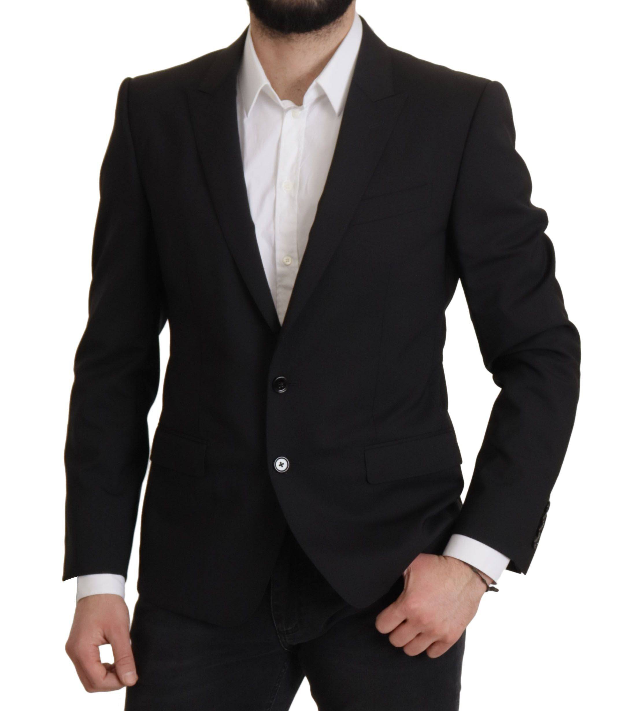 Veste noire Dolce & Gabbana Martini blazer à col cranté, coupe simple et élégante, en tissu chic, vue de face.