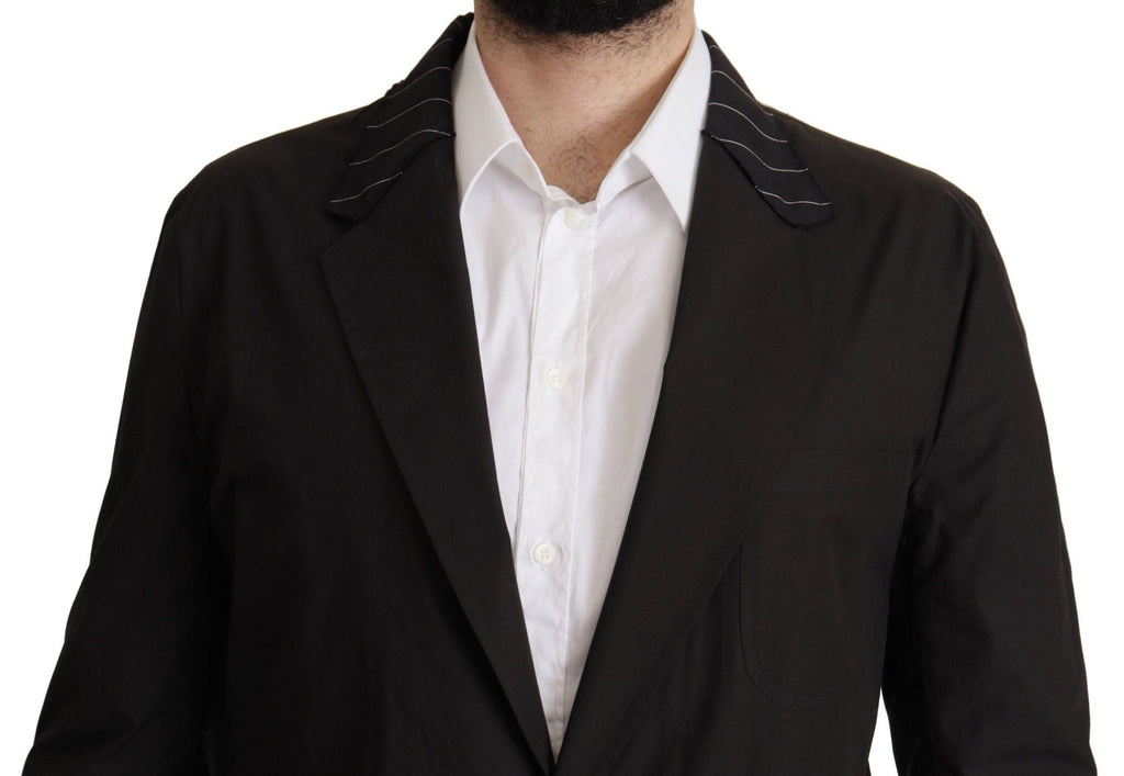 Veste blazer noire en coton à un bouton de Dolce & Gabbana, coupe élégante et classique, vue de face sur fond neutre.