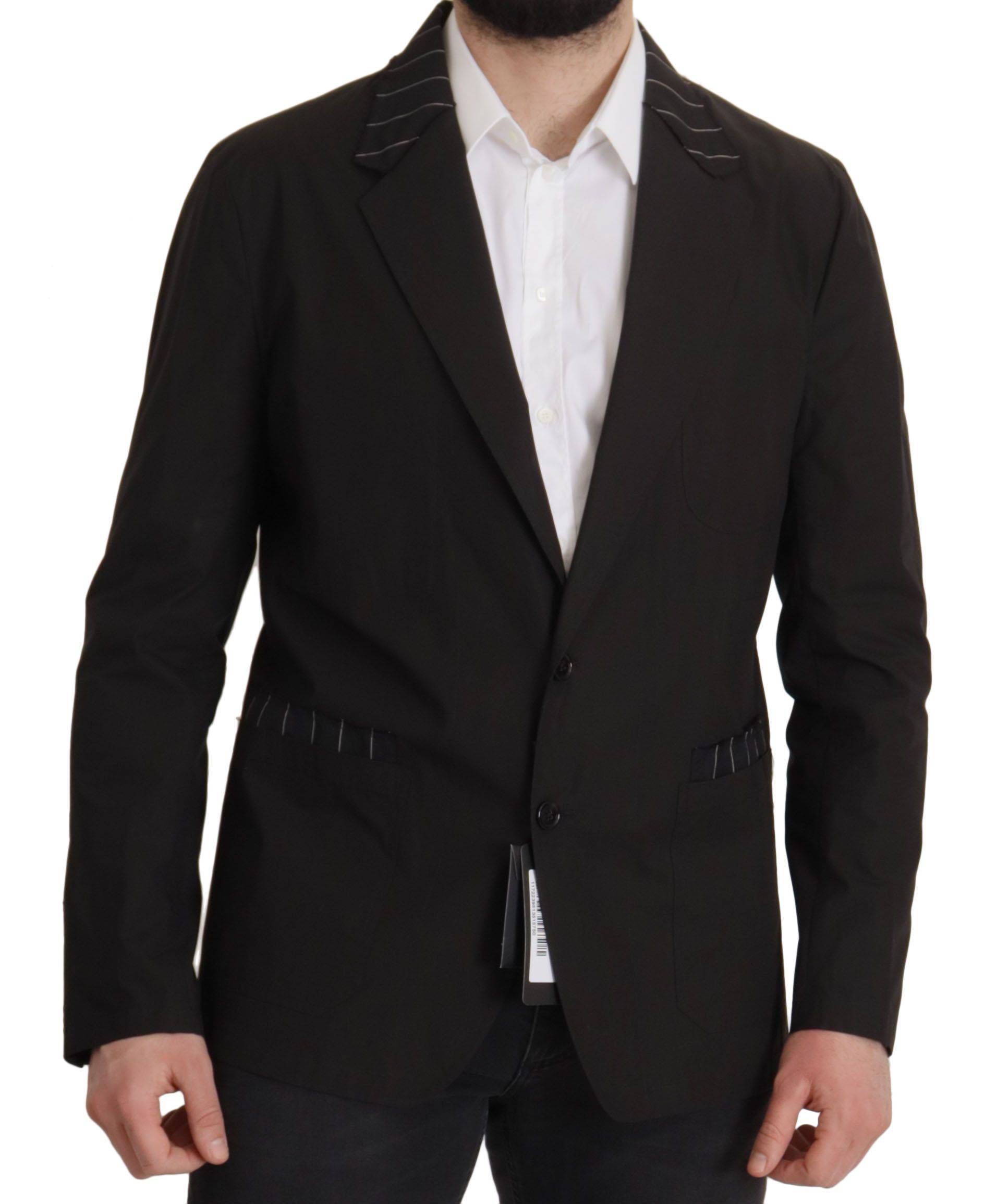 Veste blazer noire en coton Dolce & Gabbana, à simple boutonnage, style élégant et moderne, vue de face sur fond blanc.
