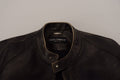 Veste en cuir noir Dolce & Gabbana, style blouson biker avec fermeture éclair, détails modernes et élégants.