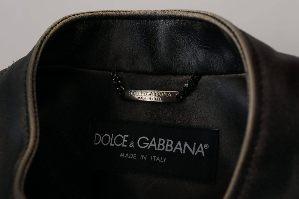 Manteau noir en cuir avec fermeture éclair de style motard de Dolce & Gabbana, veste en cuir élégante et tendance.