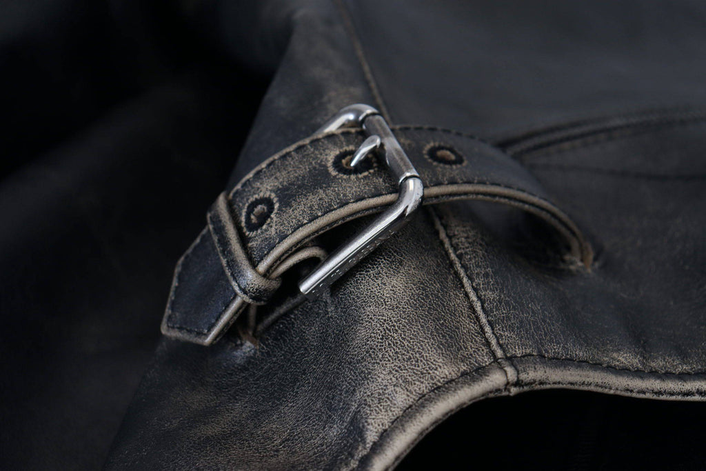 Veste en cuir noir Dolce & Gabbana pour motard, avec fermeture éclair et style biker, vue de face.