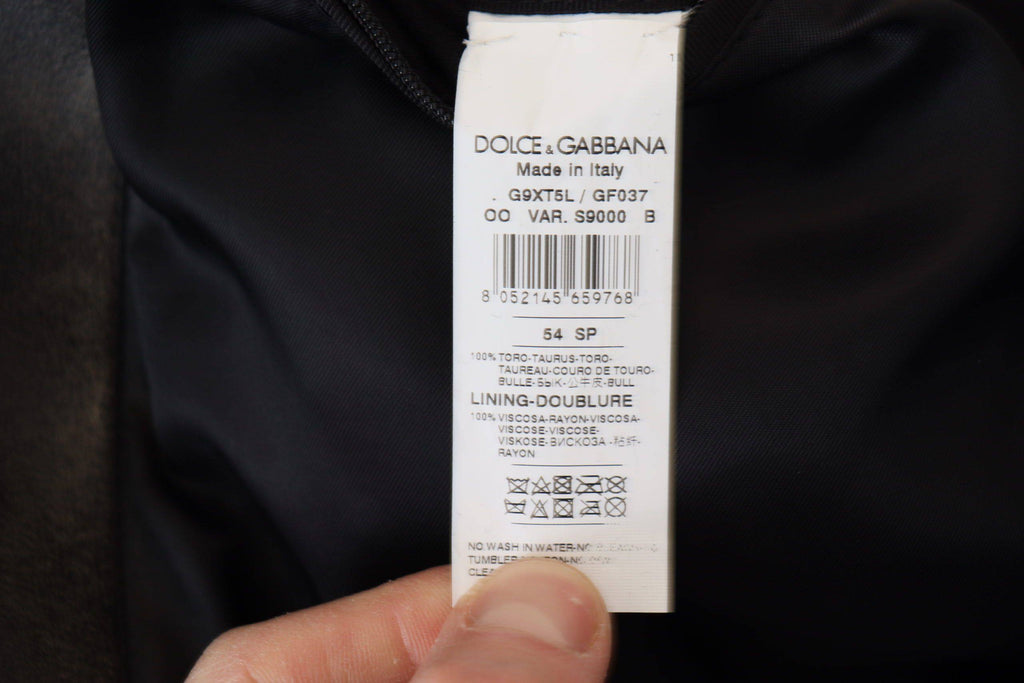Veste en cuir noir Dolce & Gabbana pour biker avec fermeture éclair, style élégant et tendance.