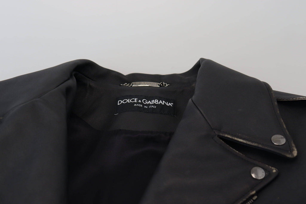 Veste en cuir noire pour biker de Dolce & Gabbana avec fermeture éclair, style moderne et élégant.