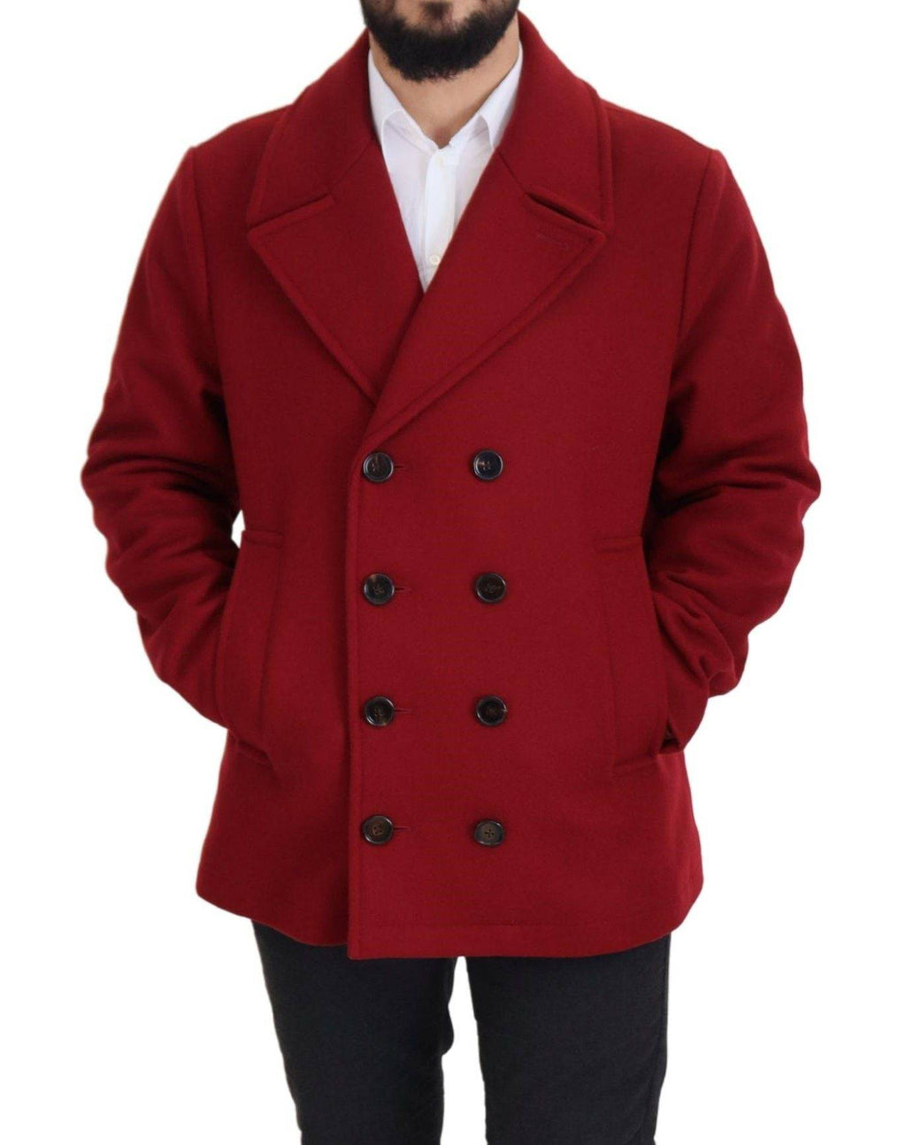 Manteau en laine rouge à double boutonnage de Dolce & Gabbana, veste élégante pour femme.