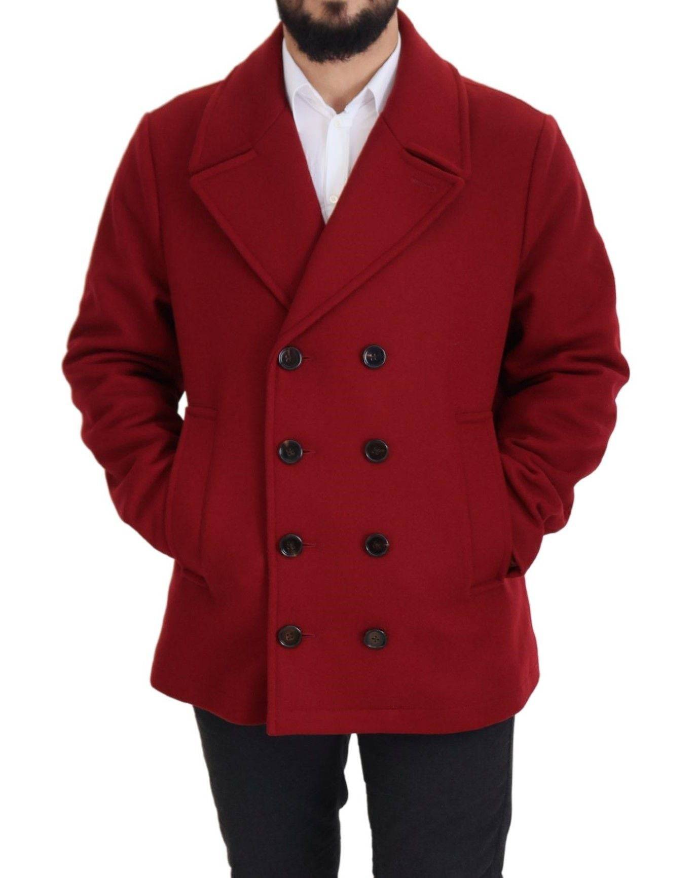 Manteau en laine rouge à double boutonnage de Dolce & Gabbana, veste élégante pour femme.