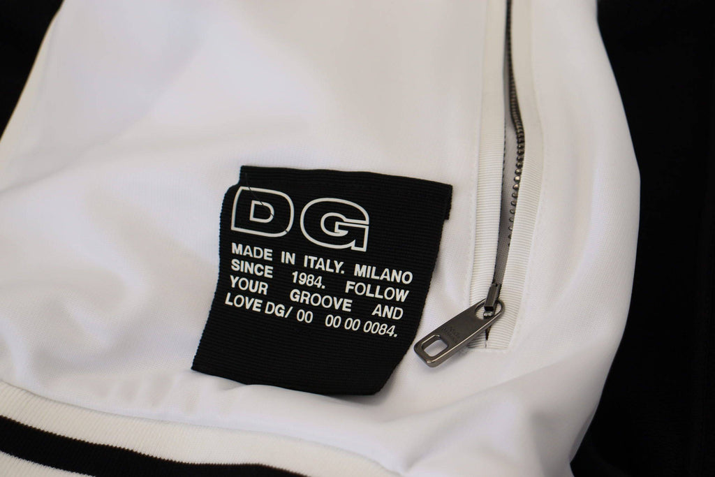 Veste noire en polyester à capuche et zip complet de Dolce & Gabbana, style décontracté et moderne.