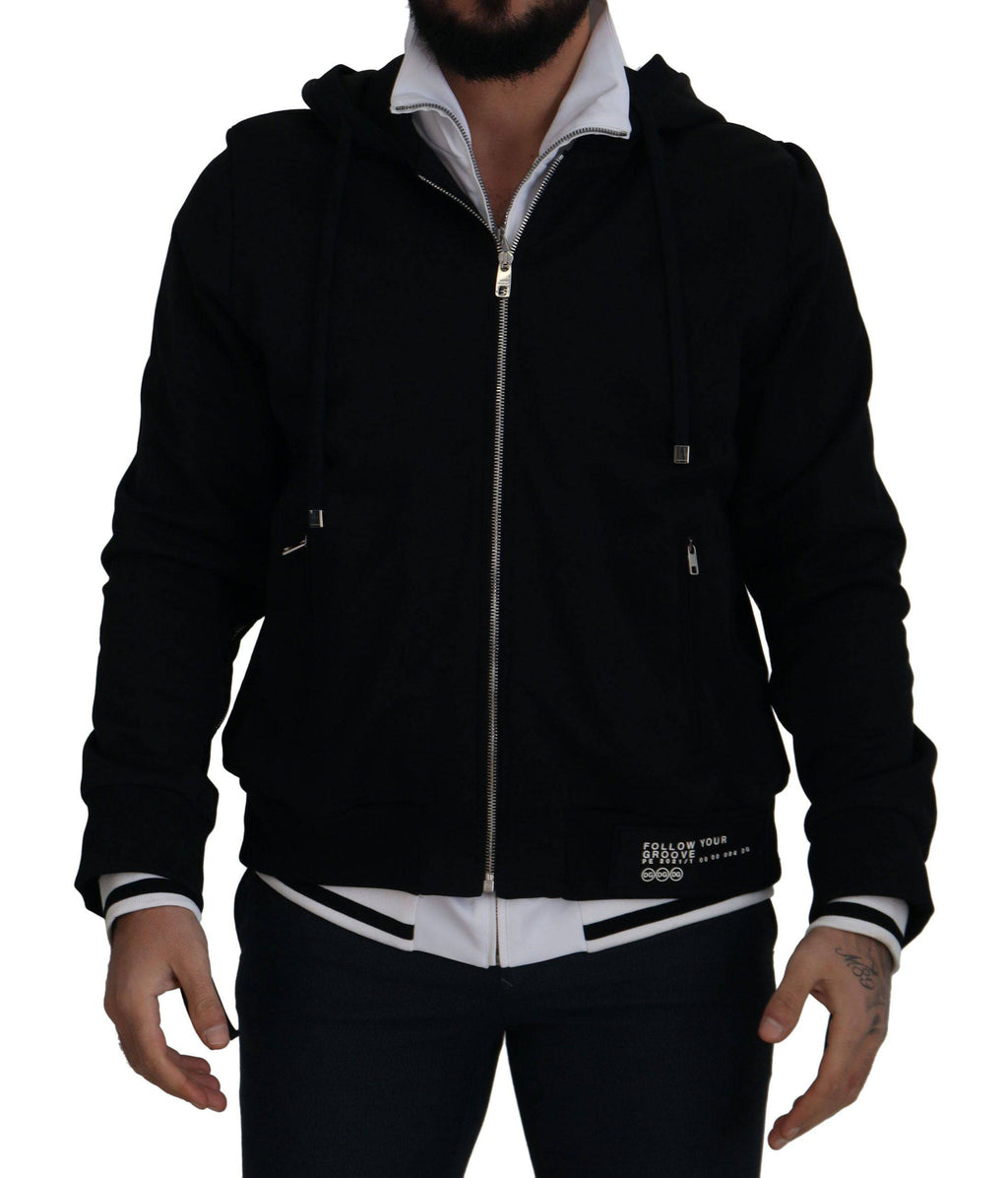 Veste à capuche noire en polyester de Dolce & Gabbana avec fermeture éclair complète, mode élégante et décontractée.