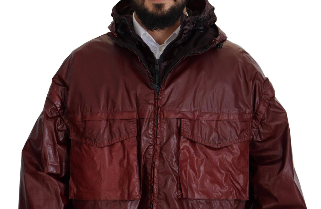 Veste à capuche en coton bordeaux Dolce & Gabbana avec fermeture éclair complète, style décontracté et élégant.