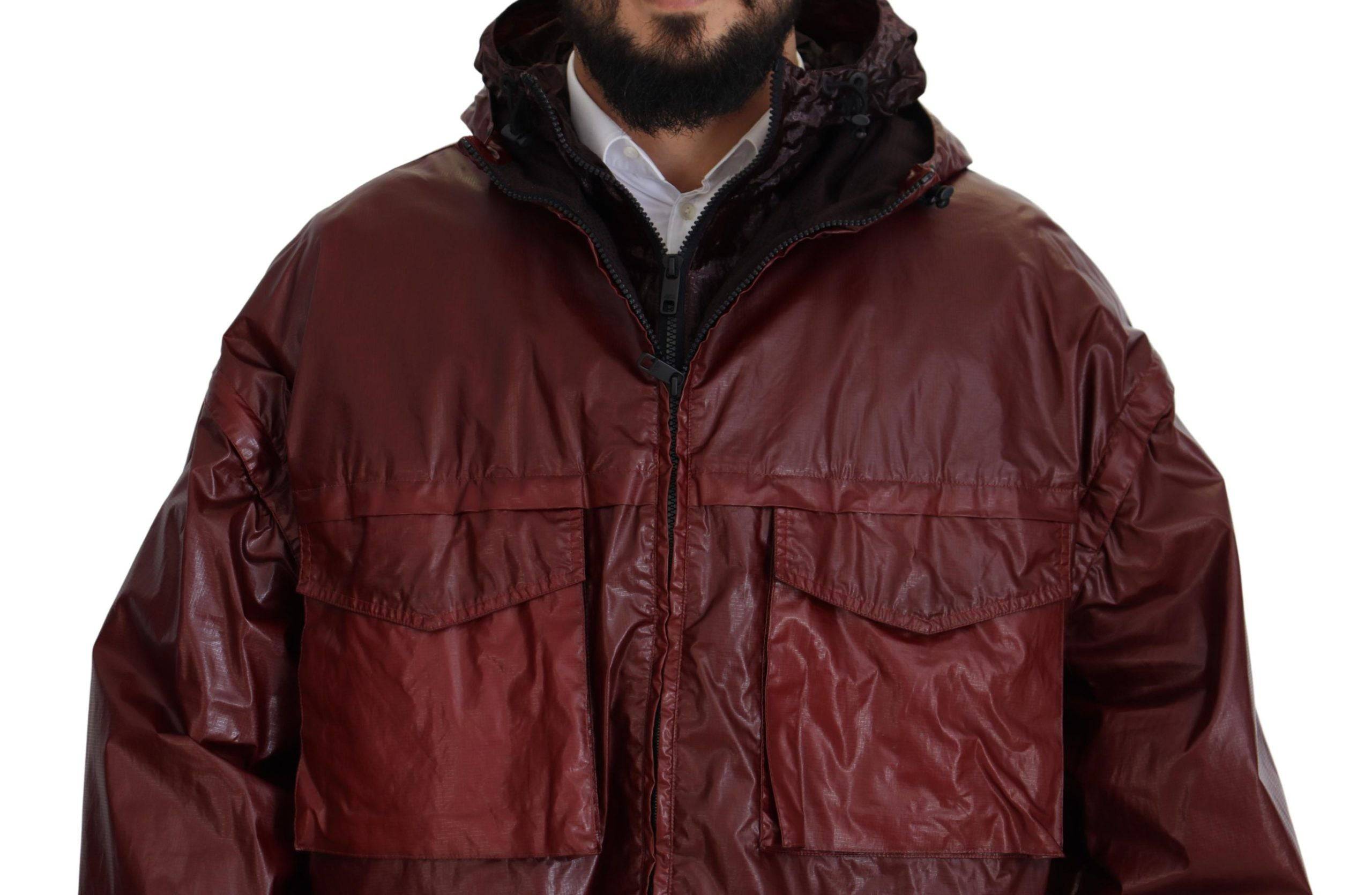 Veste à capuche en coton bordeaux Dolce & Gabbana avec fermeture éclair complète, style décontracté et élégant.
