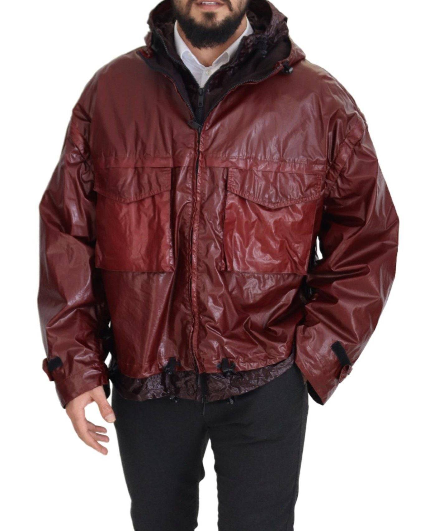 Veste zippée en coton bordeaux avec capuche Dolce & Gabbana, style décontracté pour homme.