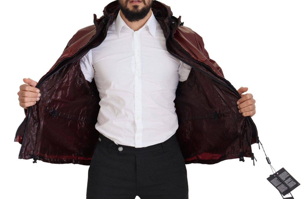 Veste à capuche en coton Bordeaux de Dolce & Gabbana avec fermeture éclair complète, vue de face.