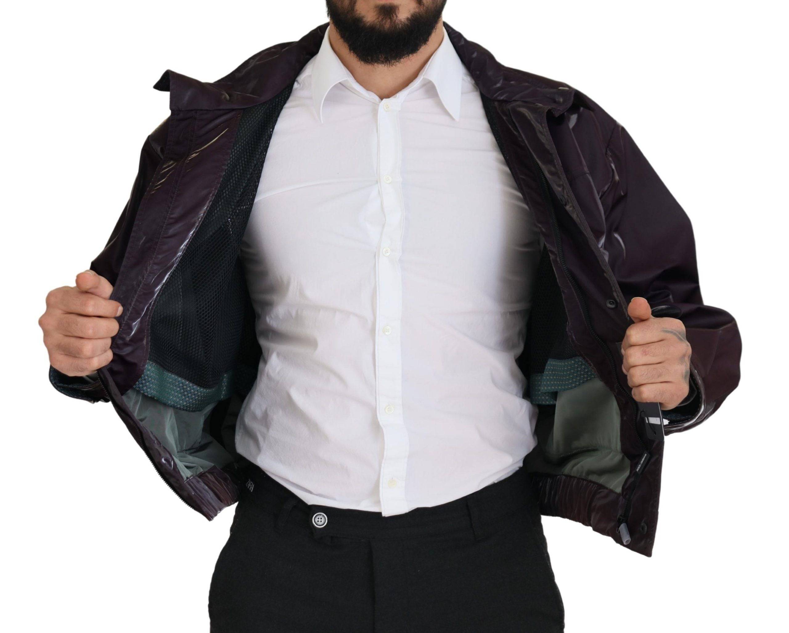 Veste motard en nylon violet de Dolce & Gabbana avec col, style décontracté et détails modernes.