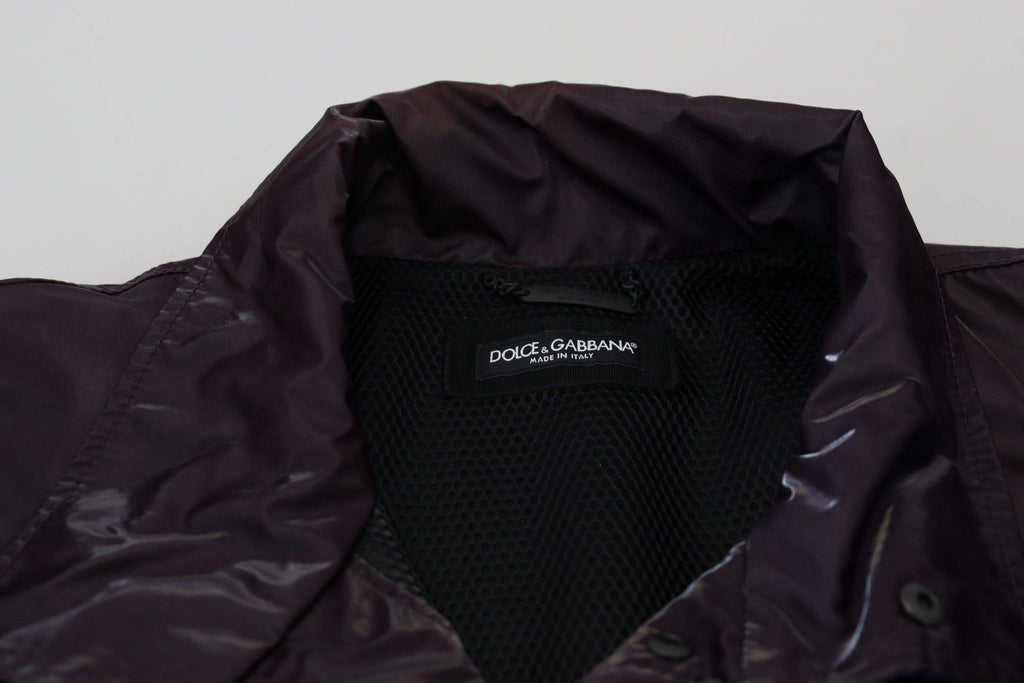 Veste biker en nylon violet avec col Dolce & Gabbana, coupe moderne et détails stylés, vue de face.