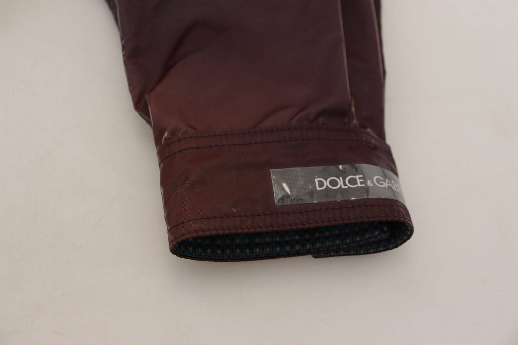 Veste manteau de motard en nylon violet Dolce & Gabbana avec col, style élégant et moderne.