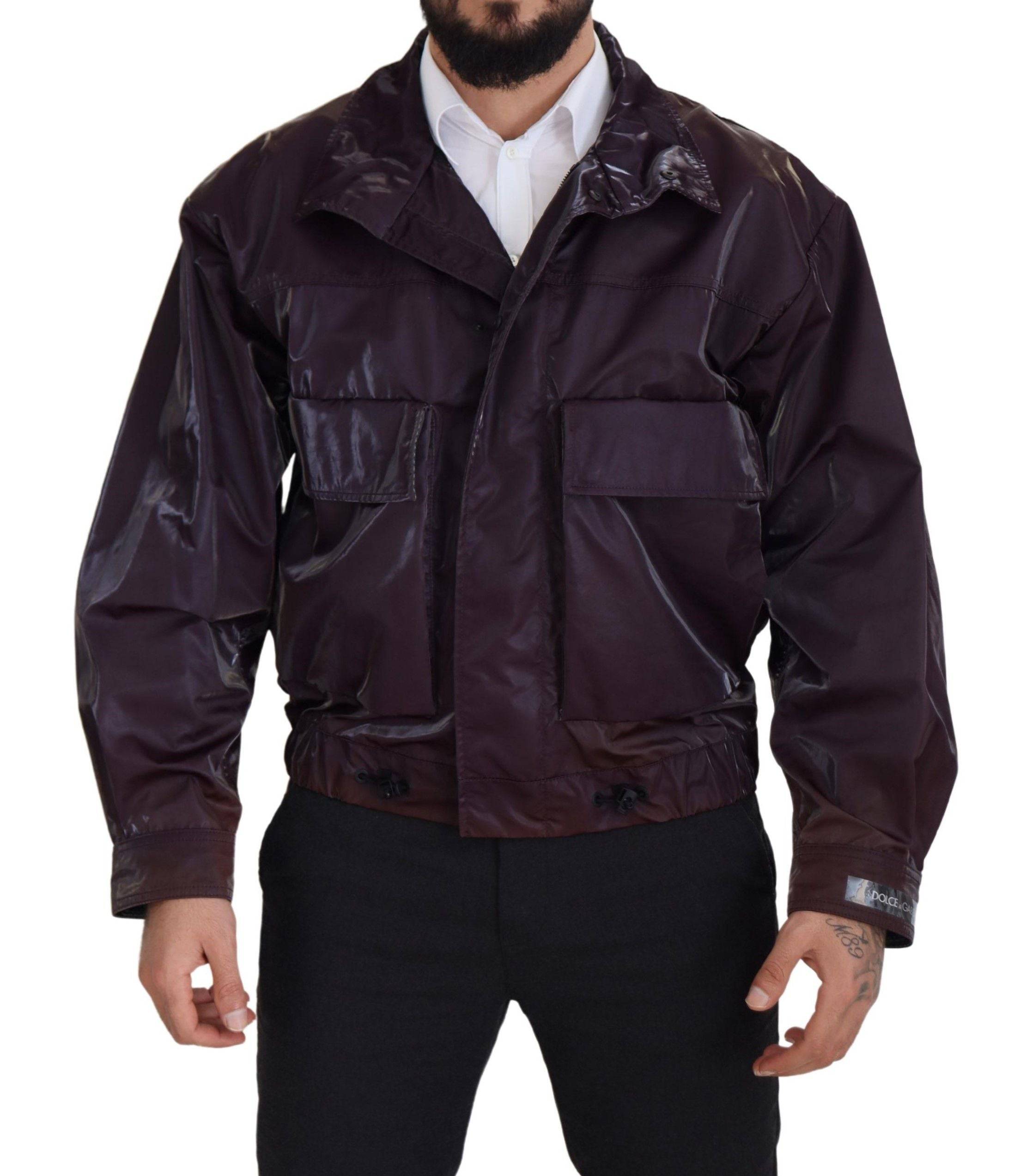 Veste biker en nylon violet avec col Dolce & Gabbana, style élégant et moderne, vue de face.
