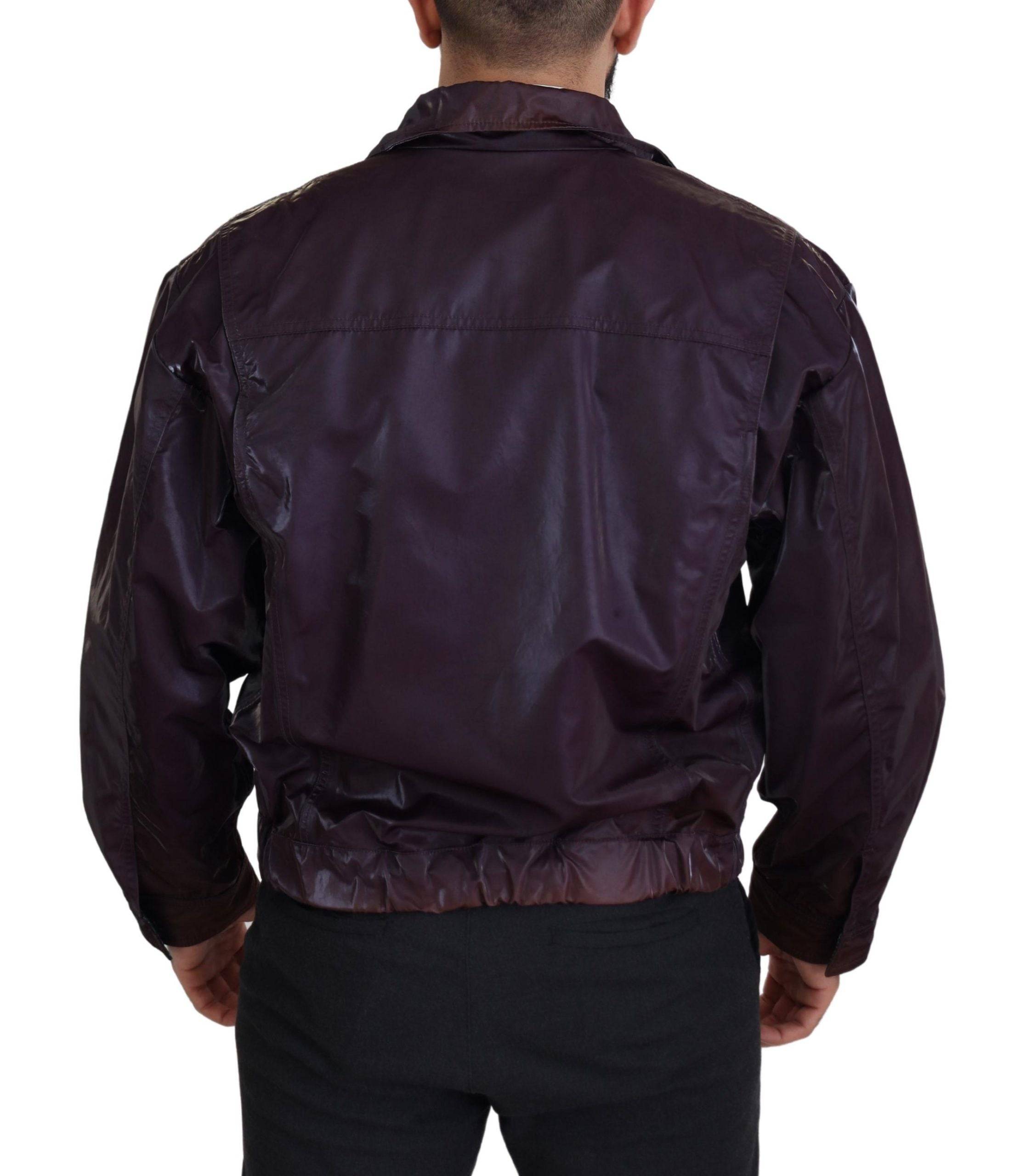 Veste en nylon violette pour motard avec col Dolce & Gabbana, style élégant et moderne, vue de face.