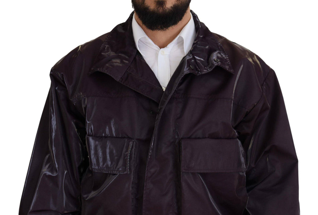 Veste en nylon violette Dolce & Gabbana avec col biker, style moderne et élégant, vue de face sur fond neutre.