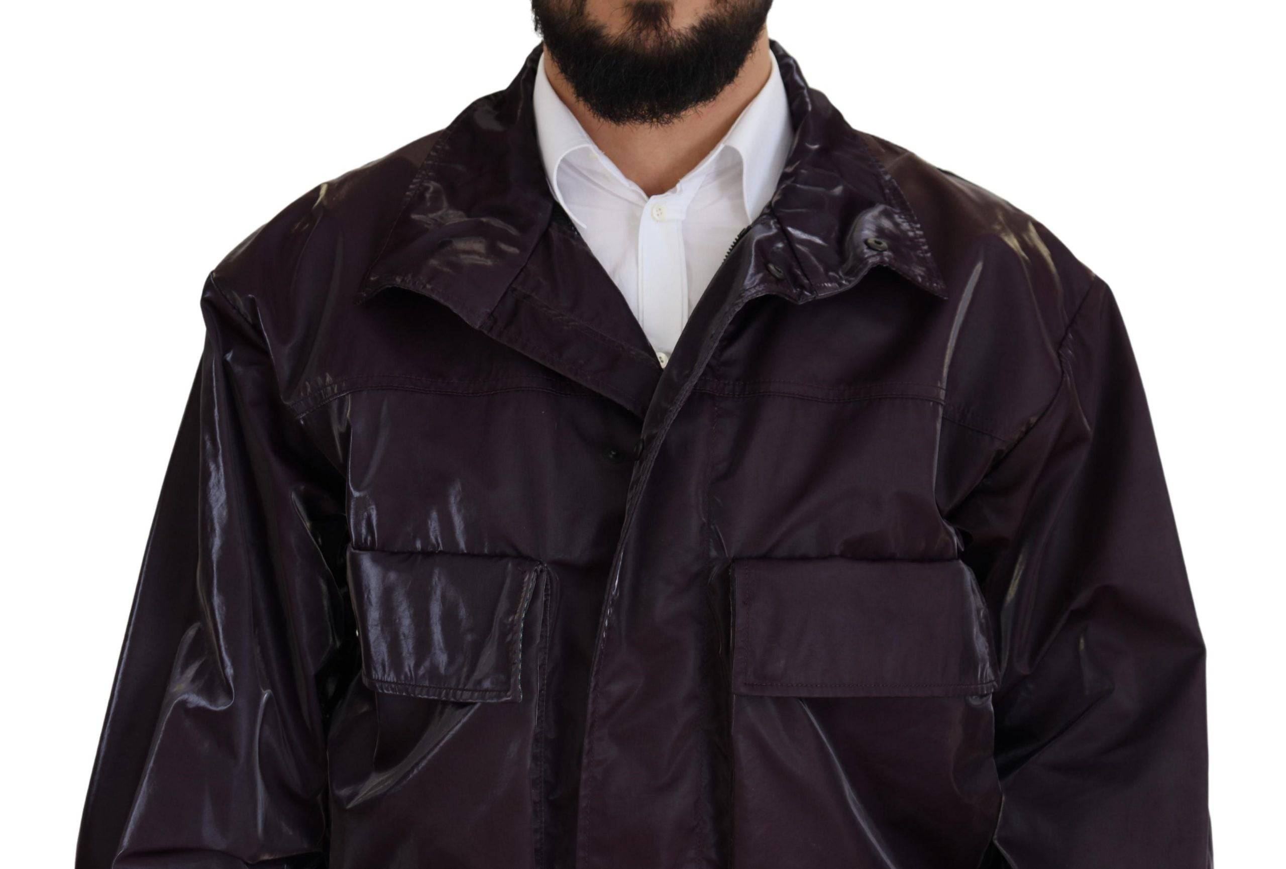 Veste en nylon violette Dolce & Gabbana avec col biker, style moderne et élégant, vue de face sur fond neutre.