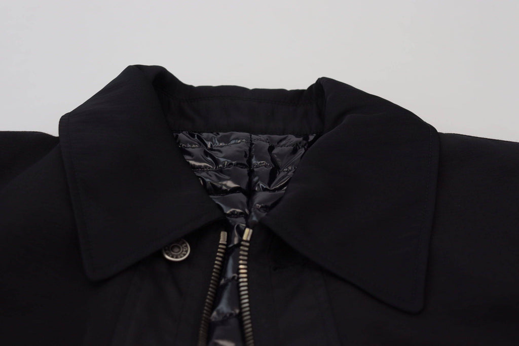 Veste noire en laine Dolce & Gabbana avec col et fermeture éclair complète, style élégant et moderne.