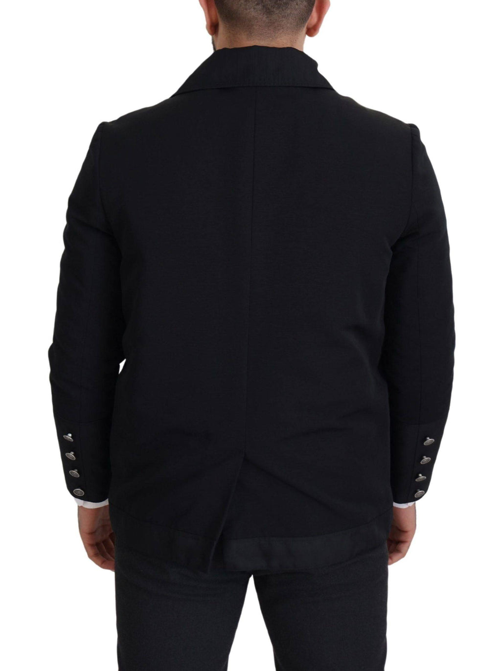 Veste zippée en laine noire Dolce & Gabbana avec col montant, style élégant et moderne, vue de face.