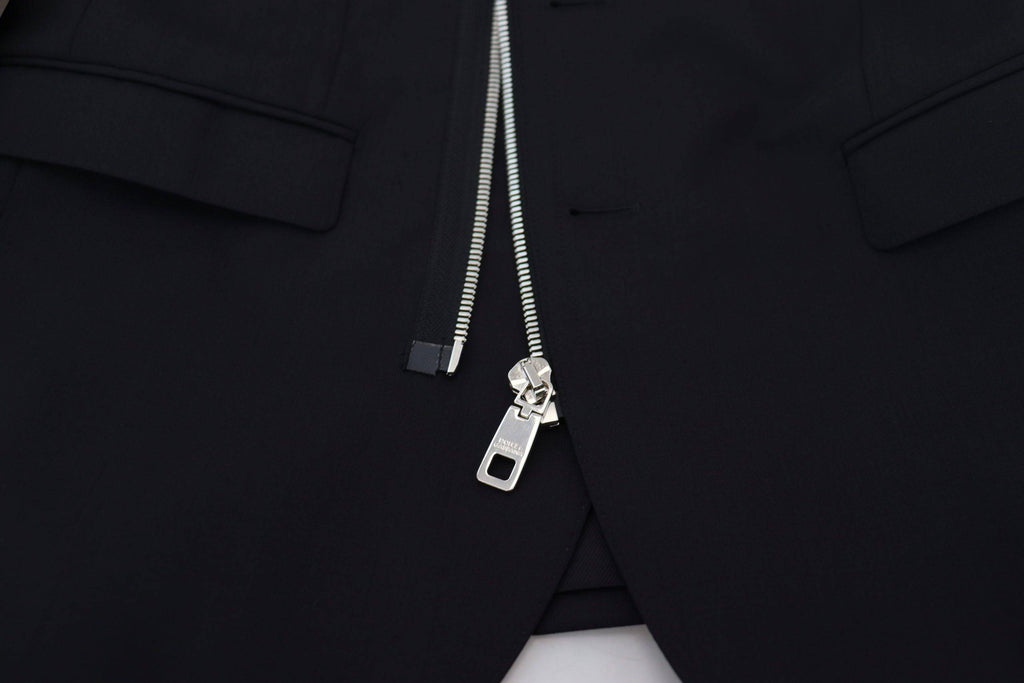 Veste en laine noire Dolce & Gabbana à manches longues avec fermeture éclair complète, élégante et confortable.
