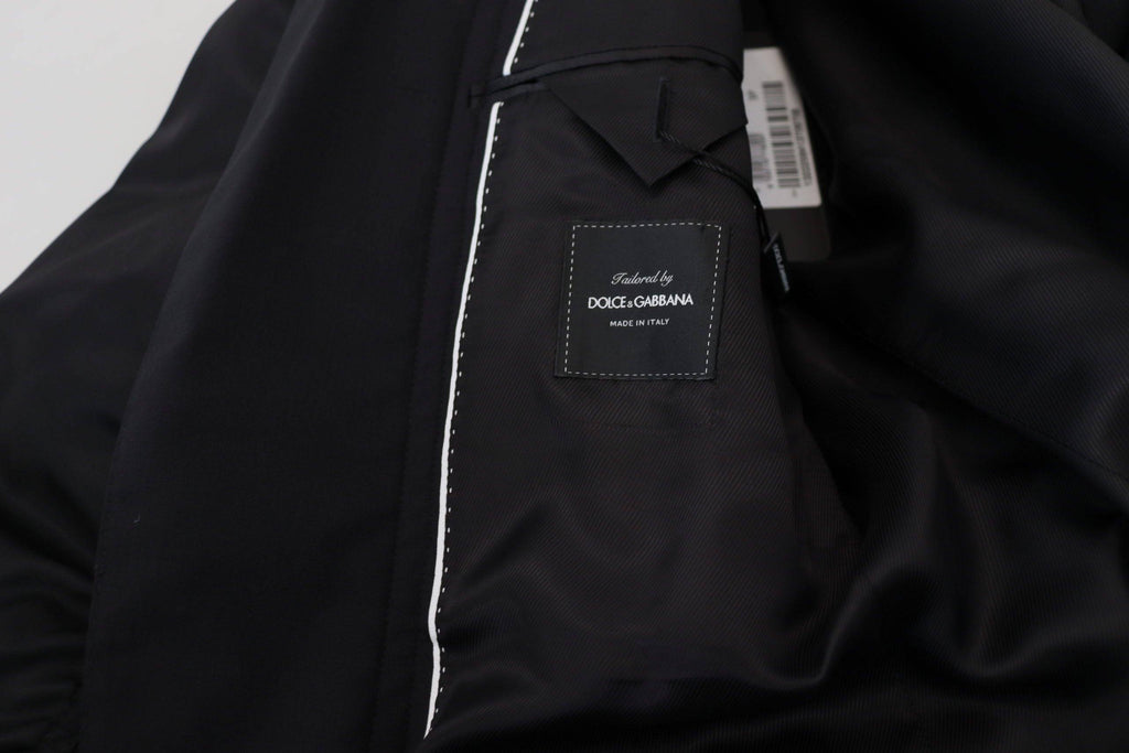 Veste en laine noire Dolce & Gabbana à manches longues avec fermeture éclair intégrale, style élégant et moderne.