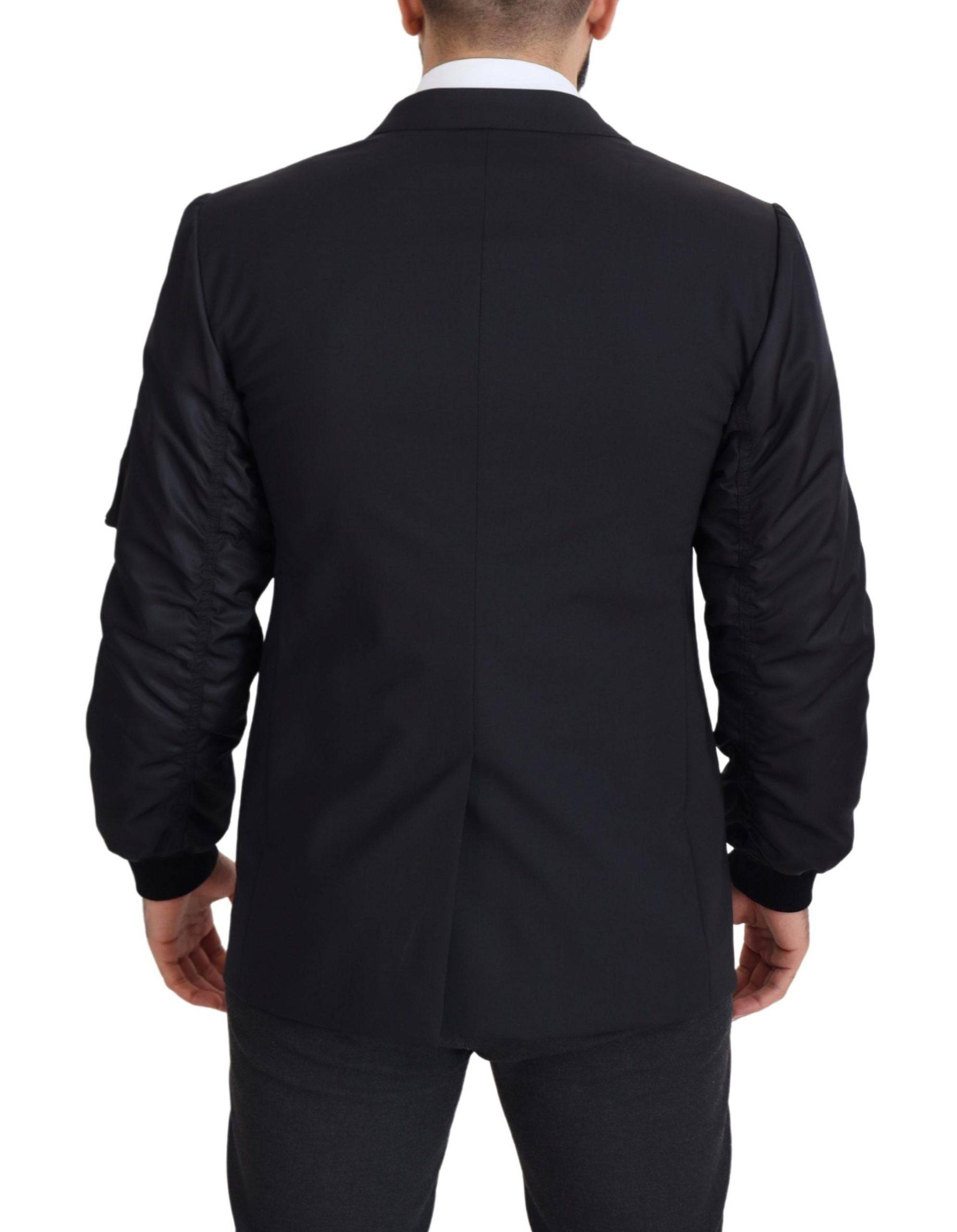 Veste noire en laine Dolce & Gabbana avec zip intégral et manches longues, mode élégante et sophistiquée.