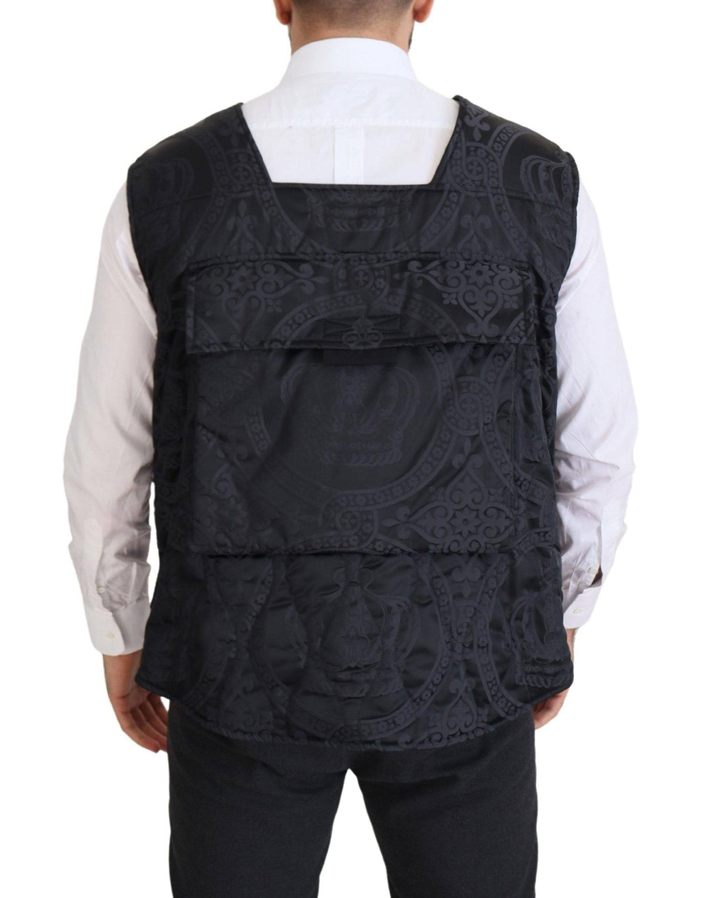 Veste sans manches en nylon noir Dolce & Gabbana avec fermeture éclair complète, style contemporain et design élégant.