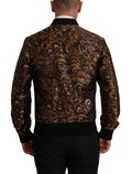 Veste blouson Dolce & Gabbana marron avec plumes, fermeture éclair complète, style élégant et décontracté.