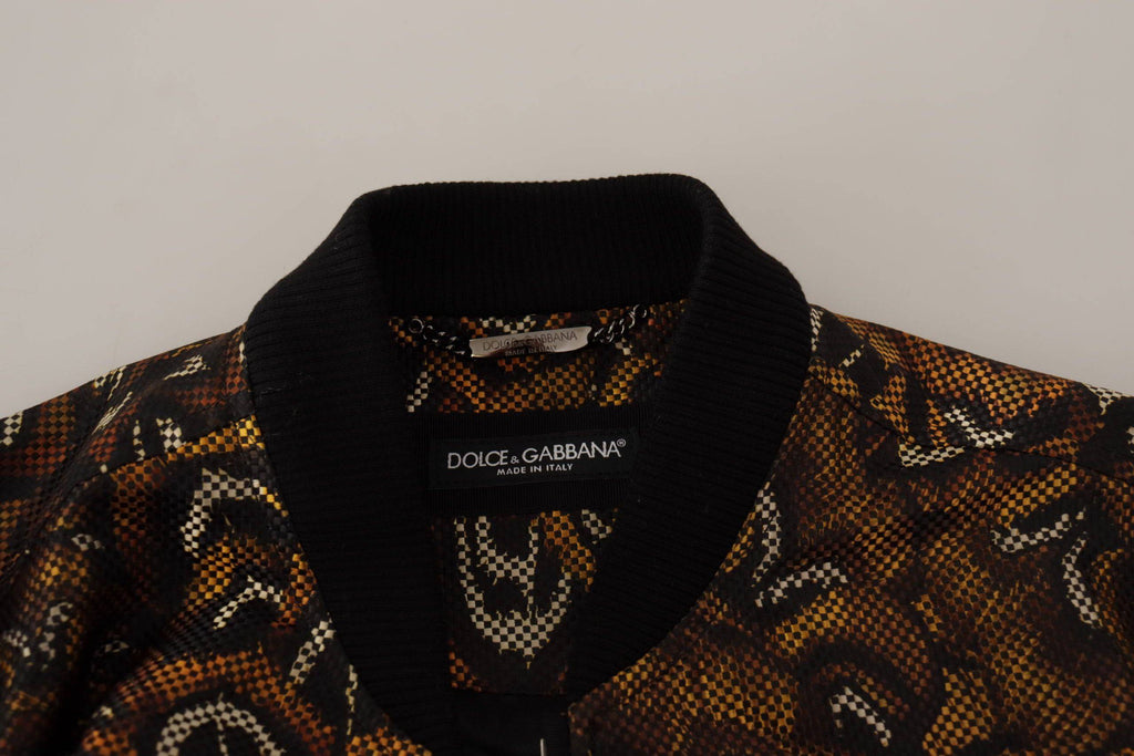 Veste blouson marron Dolce & Gabbana en plumes avec zip complet, mode élégante et sophistiquée pour homme.