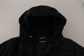 Veste d'hiver noire Dolce & Gabbana, parka en nylon avec capuche, style chaud et élégant pour la saison froide.