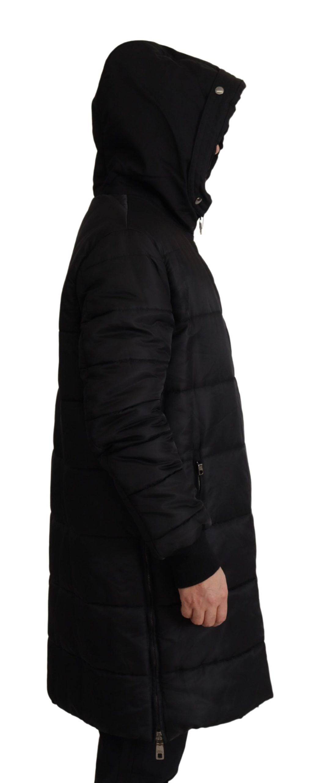 Manteau d'hiver noir en nylon Dolce & Gabbana avec capuche, parka pour hommes ou femmes, style chaud et élégant.