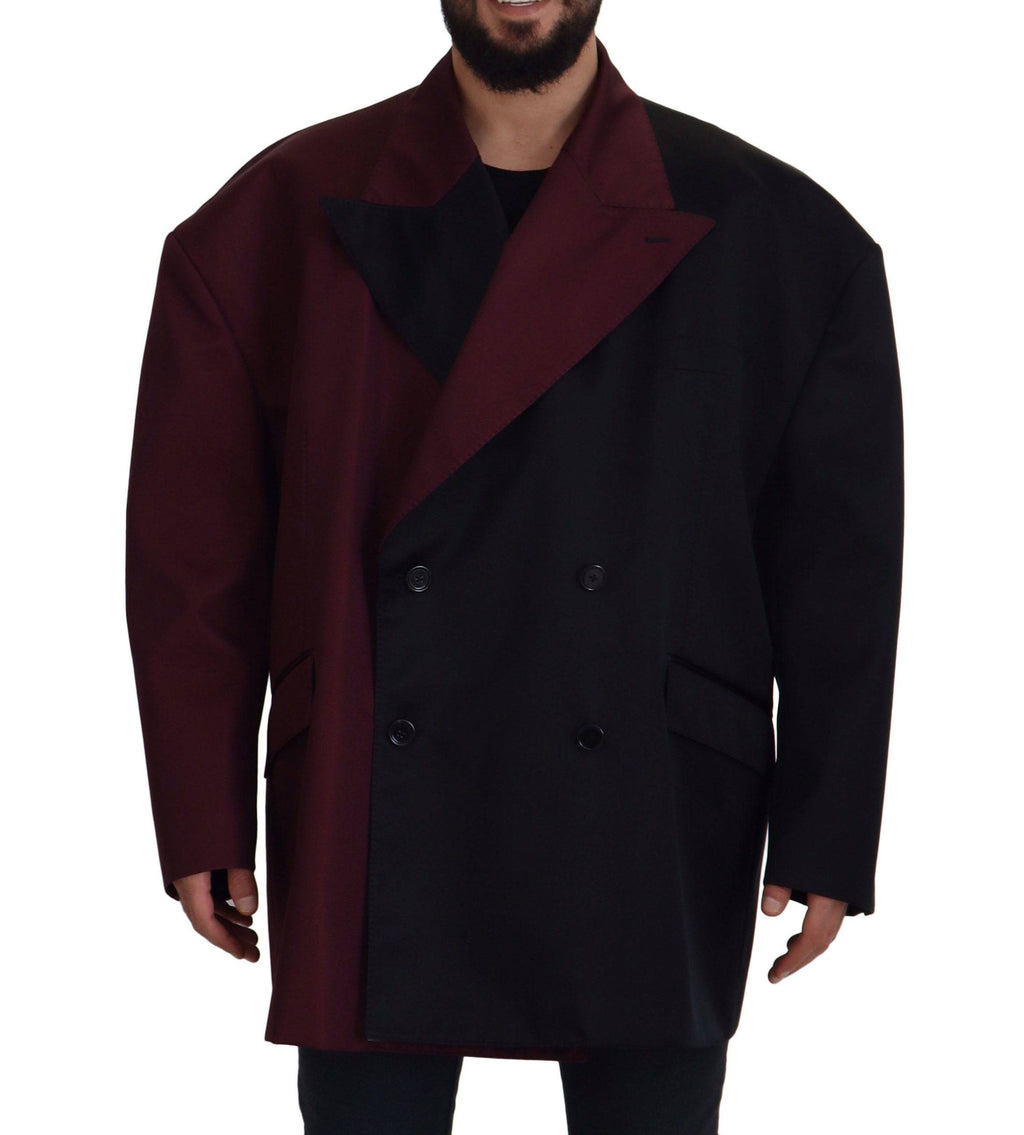 Veste double boutonnage en polyester bordeaux de Dolce & Gabbana, style élégant et moderne, vue de face.