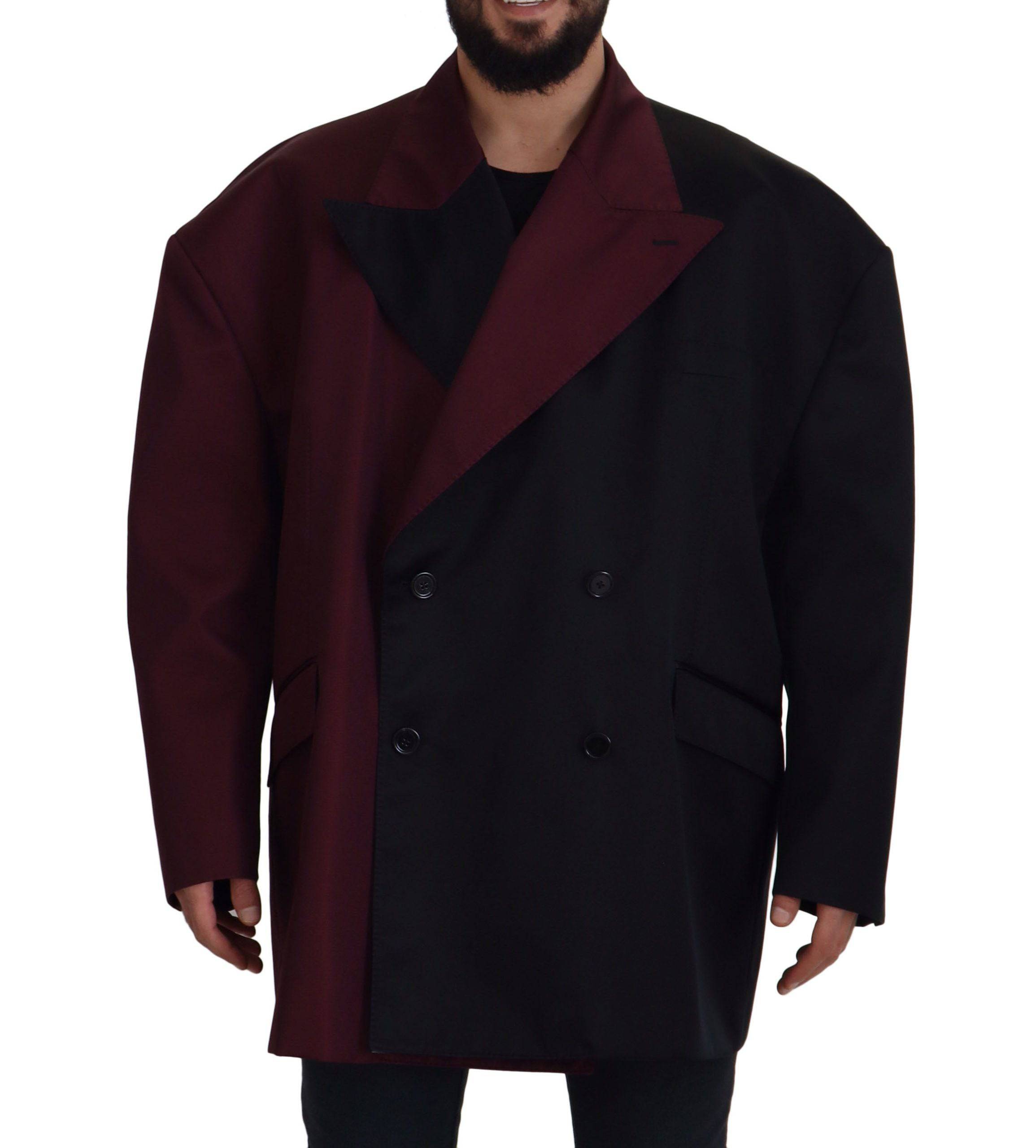 Veste double boutonnage en polyester bordeaux de Dolce & Gabbana, style élégant et moderne, vue de face.