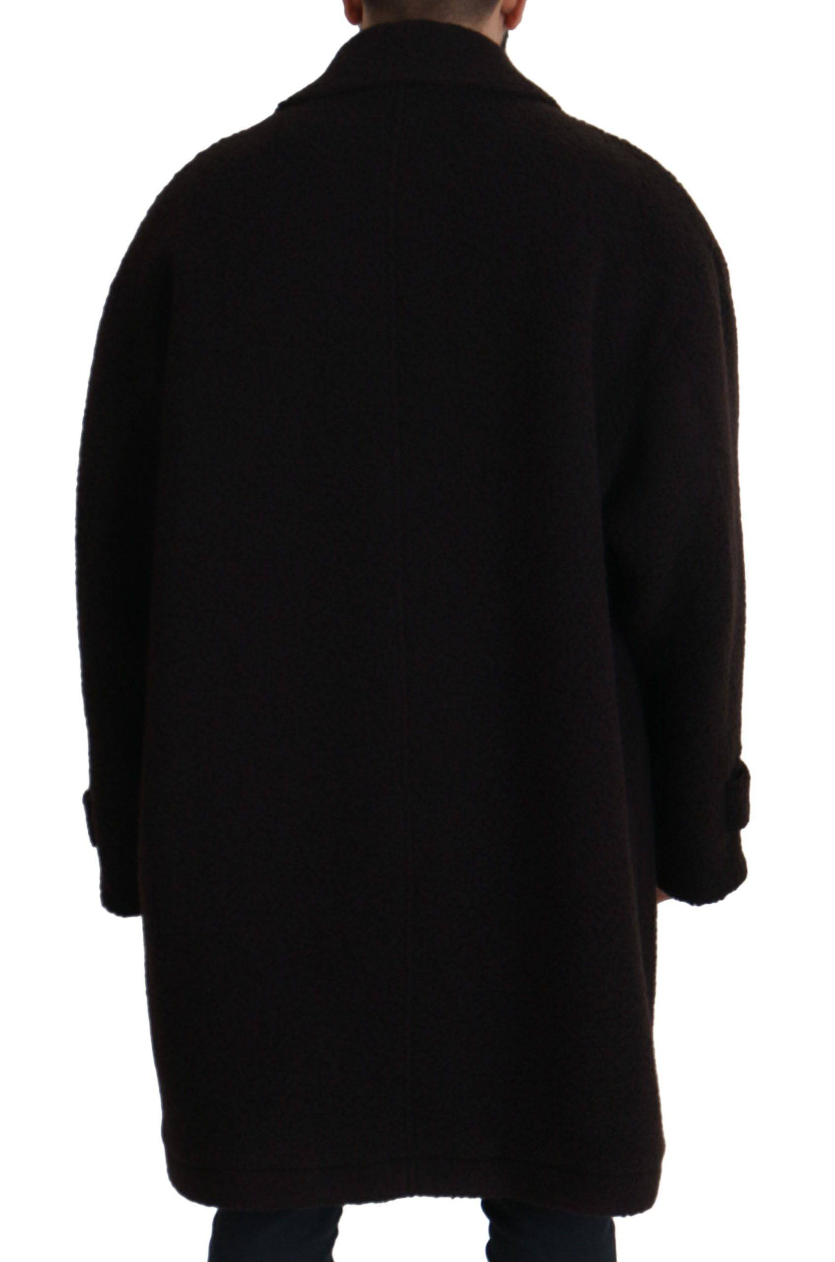 Manteau trench noir en alpaga de Dolce & Gabbana avec boutons, veste élégante et chaude pour femme.