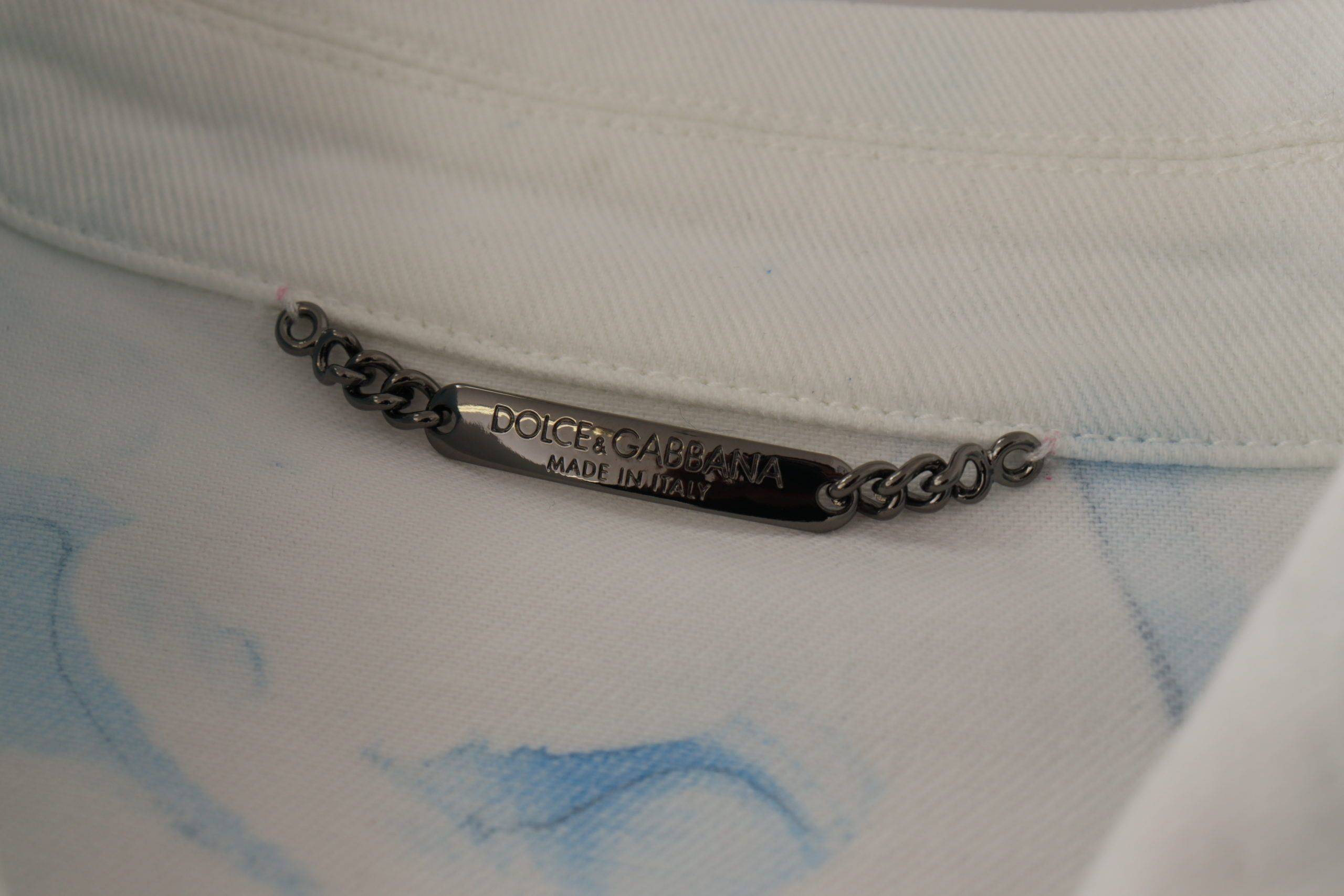 Veste en jean blanche Dolce & Gabbana avec broderie logo en coton, style décontracté et tendance, visible devant.