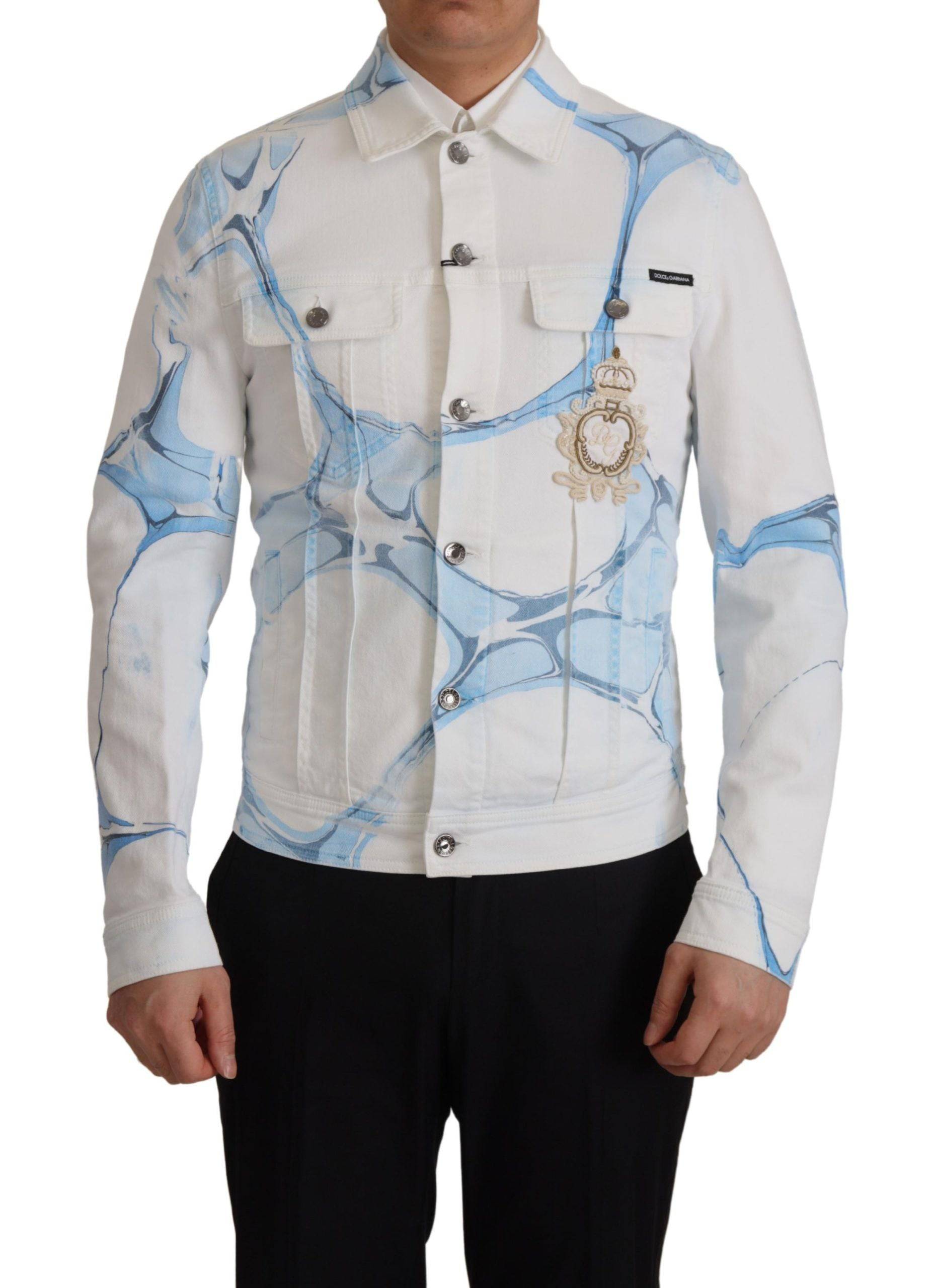 Veste en denim blanche Dolce & Gabbana avec logo brodé en coton, mode élégante et décontractée pour femmes.
