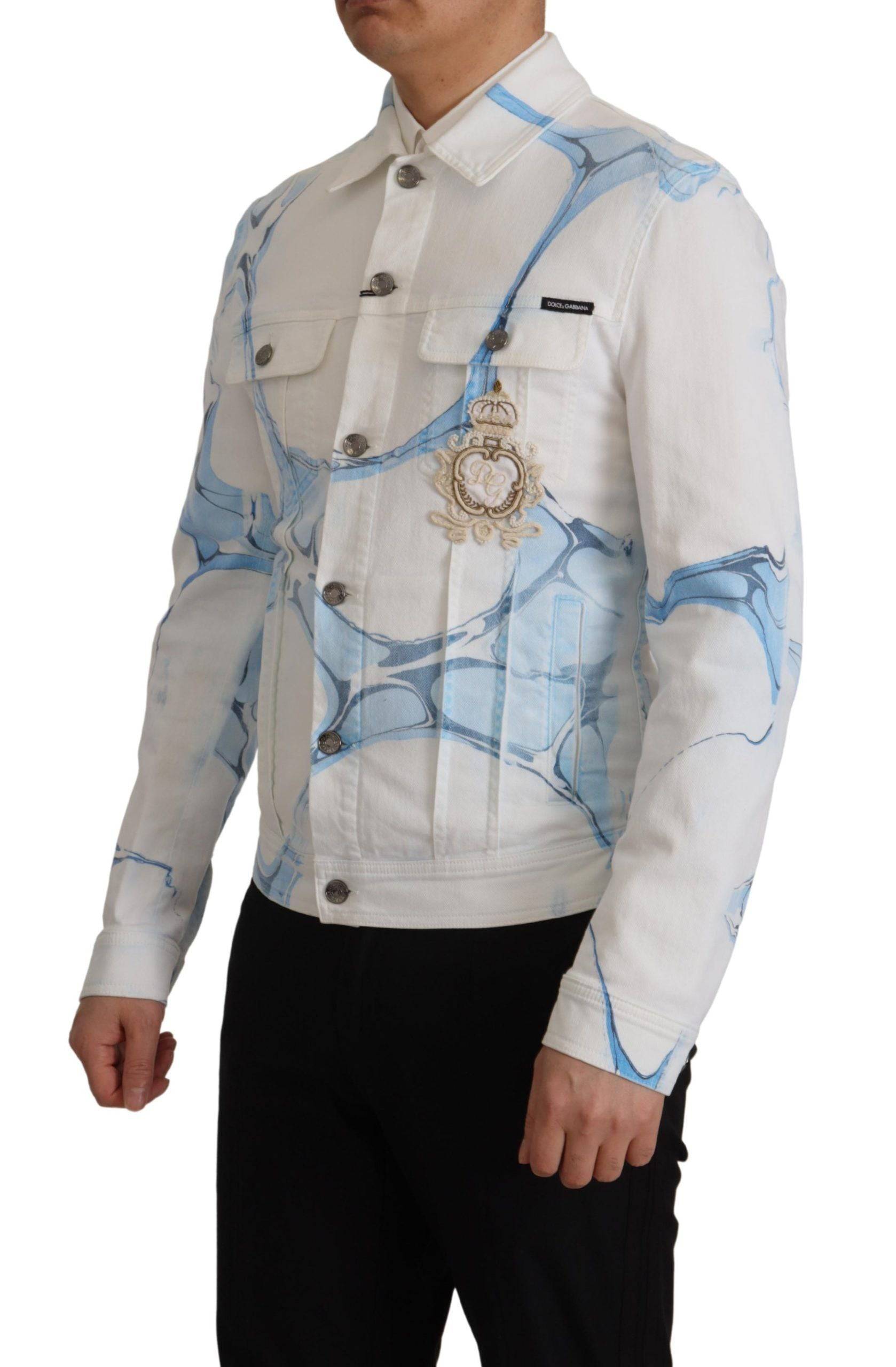 Veste en denim blanche Dolce & Gabbana avec logo brodé en coton, style décontracté et élégant.