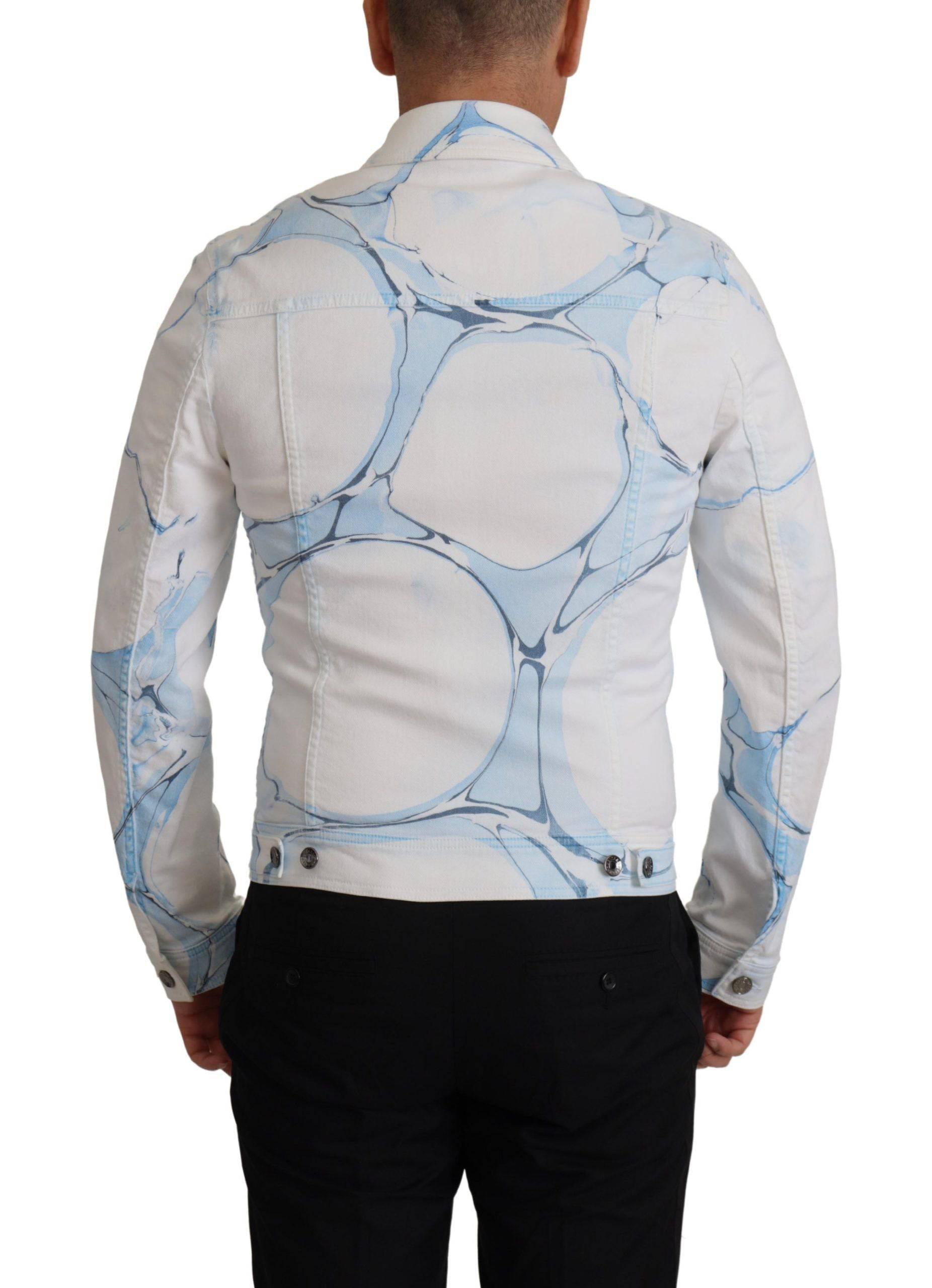 Veste en jean blanche Dolce & Gabbana avec logo brodé en coton, élégante et décontractée, vue de face sur fond neutre.